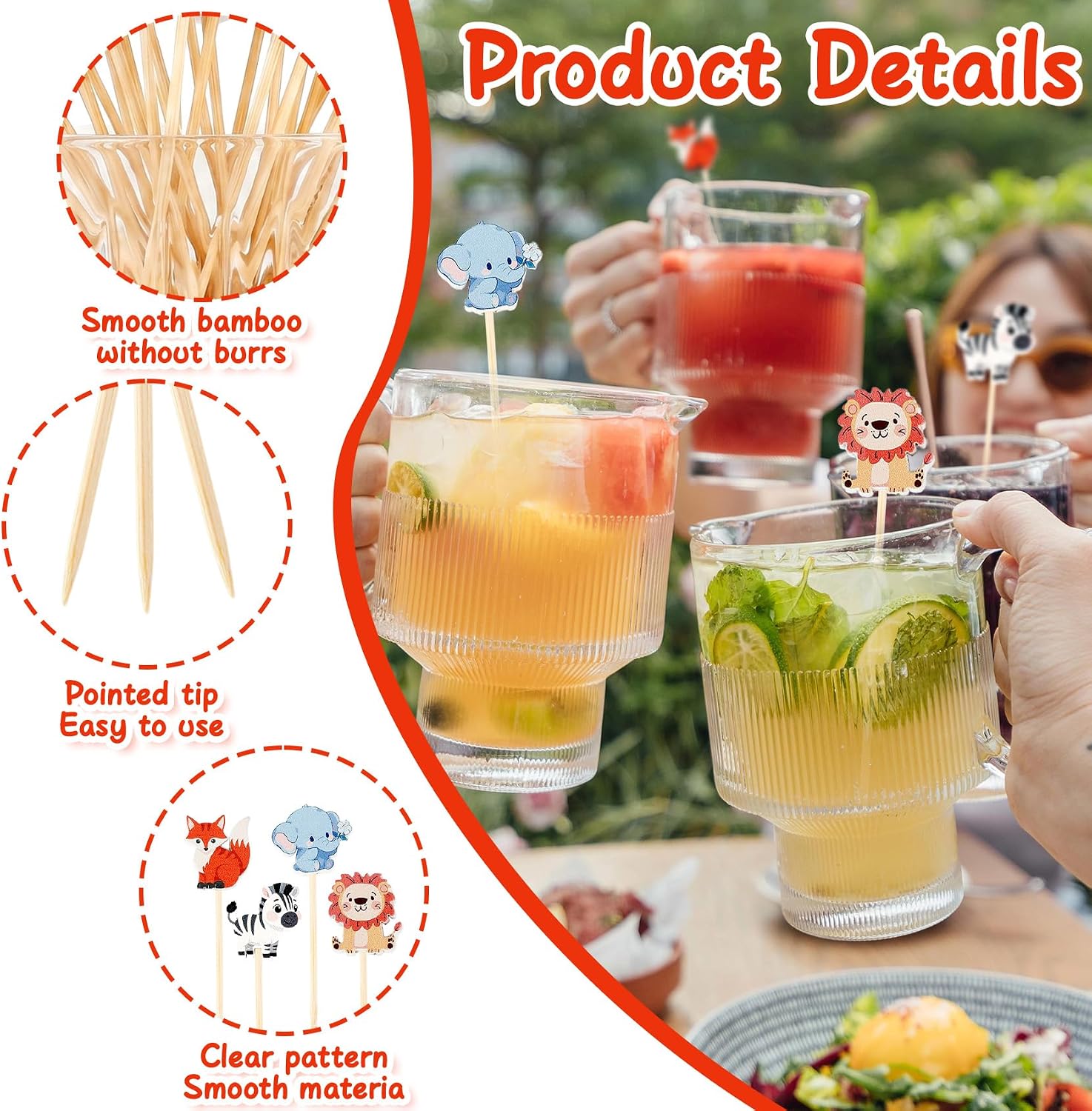 100pcs Animal Cocktail Picks, 4.7 Inch Woodland Animal Toothpicks 4 Styles