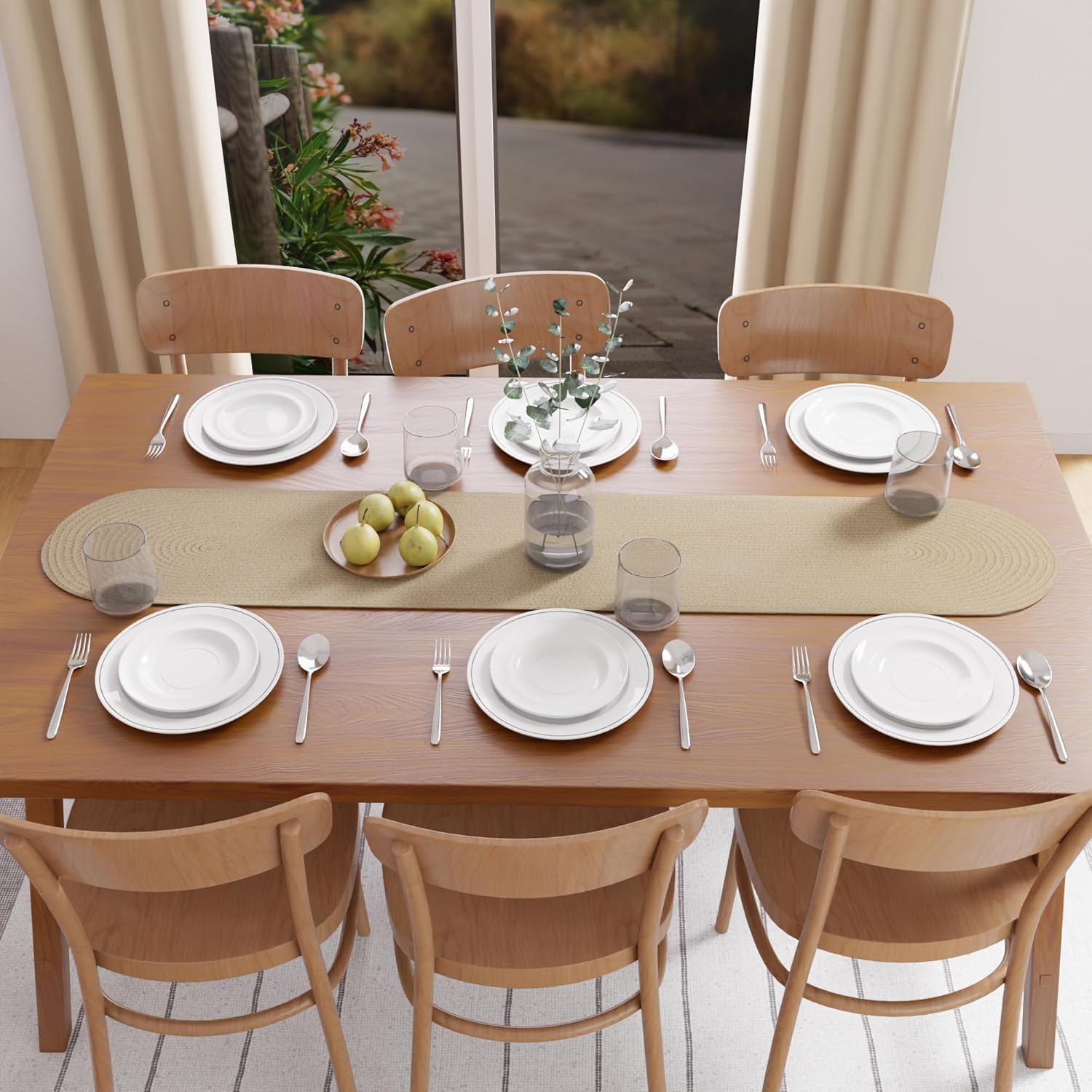 Encasa XO Dining Table Runner | Handmade Ribbed Style Cotton | 12x54 in | Beige | for Coffee & Center Table