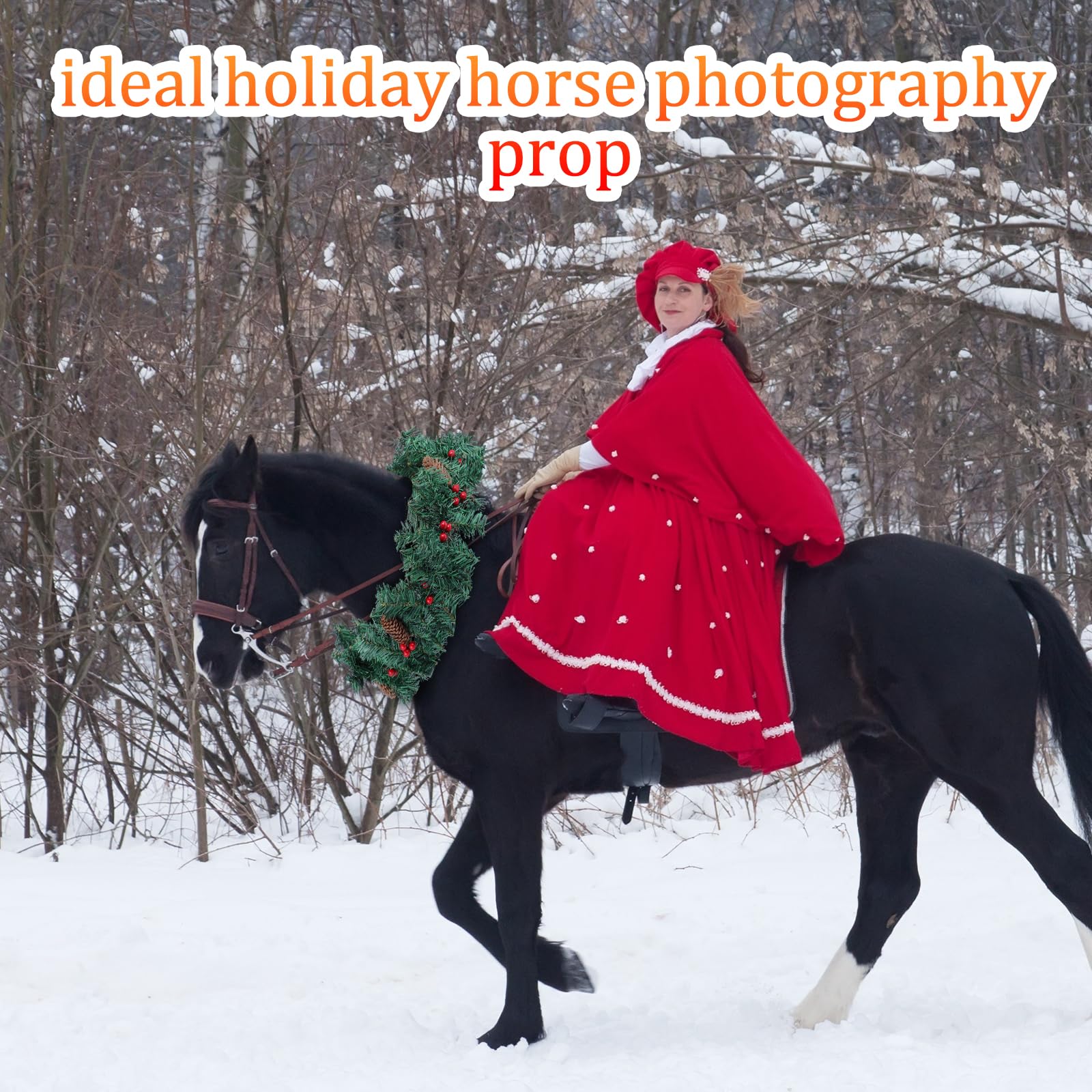 Dingion Christmas Wreath Horse Christmas Horses Neck Garland 16.9 Inches Artificial Outdoor Garland Horse Costume Rustic Farmhouse Decor for Xmas Holiday Party Parades Supplies(Green Wreath Style) : Home & Kitchen