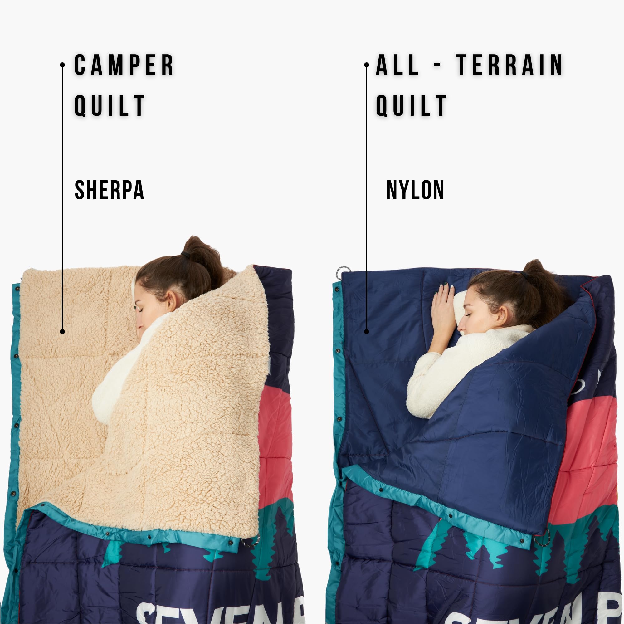 Seven Peaks Manta Edredón de Exterior e Interior - Camping Ligera Suave para la Aventura Impermeable y Resistente a la Arena, Cualquier Sitio Plegable Antimanchas 200X180CM (Van Life, Nylon)
