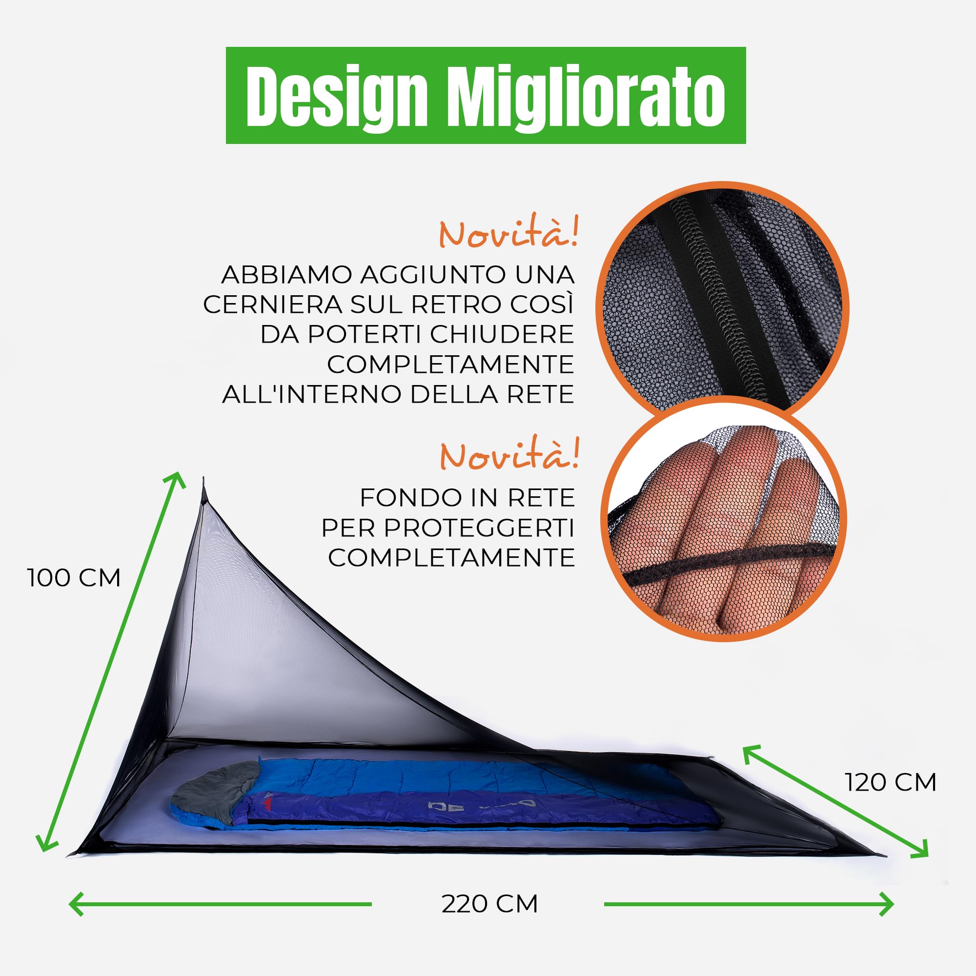 Zanzariera da Campeggio con Borsa da Trasporto, Compatta e Leggera, Adatta a Sacco a Pelo, Letto, Tenda (Singola)