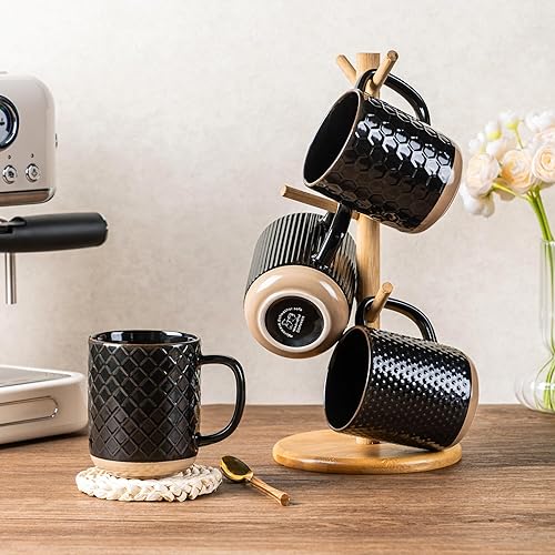 Miniatura 117 de GBHOME Tazas de café apilables de 12 onzas, tazas de café de cerámica con patrones de textura para hombre, mujer, papá, mamá, juego de 4 tazas