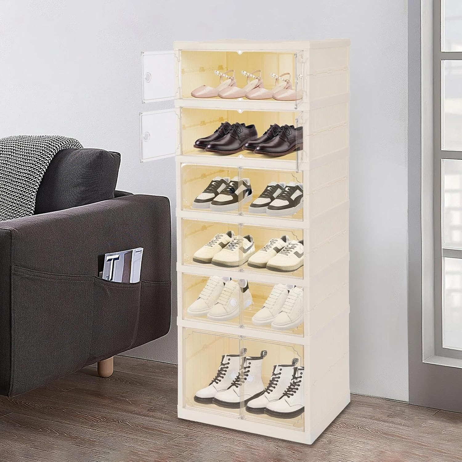 for 6 Tier Foldable Shoe Rack Organizer, Plastic Collapsible Shoe Racks Shelf Storage