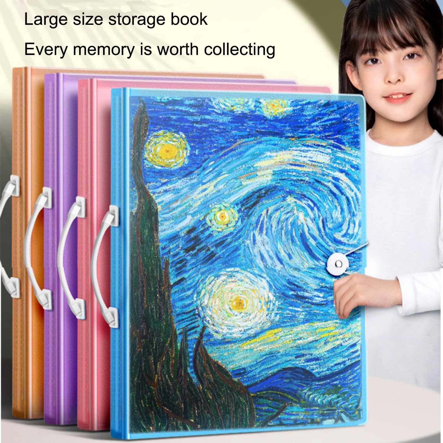 Album De Stockage Peinture Diamant A3 – 30 Pochettes (60 Pages) – Poignée & Velcro – Rose/Bleu/Violet