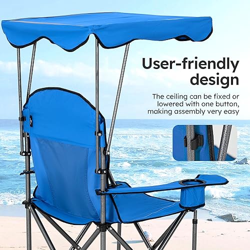 Miniatura 9 de ALPHA CAMP Sillas de campamento con toldo de sombra, soporte reclinable plegable para campamento, 350 libras