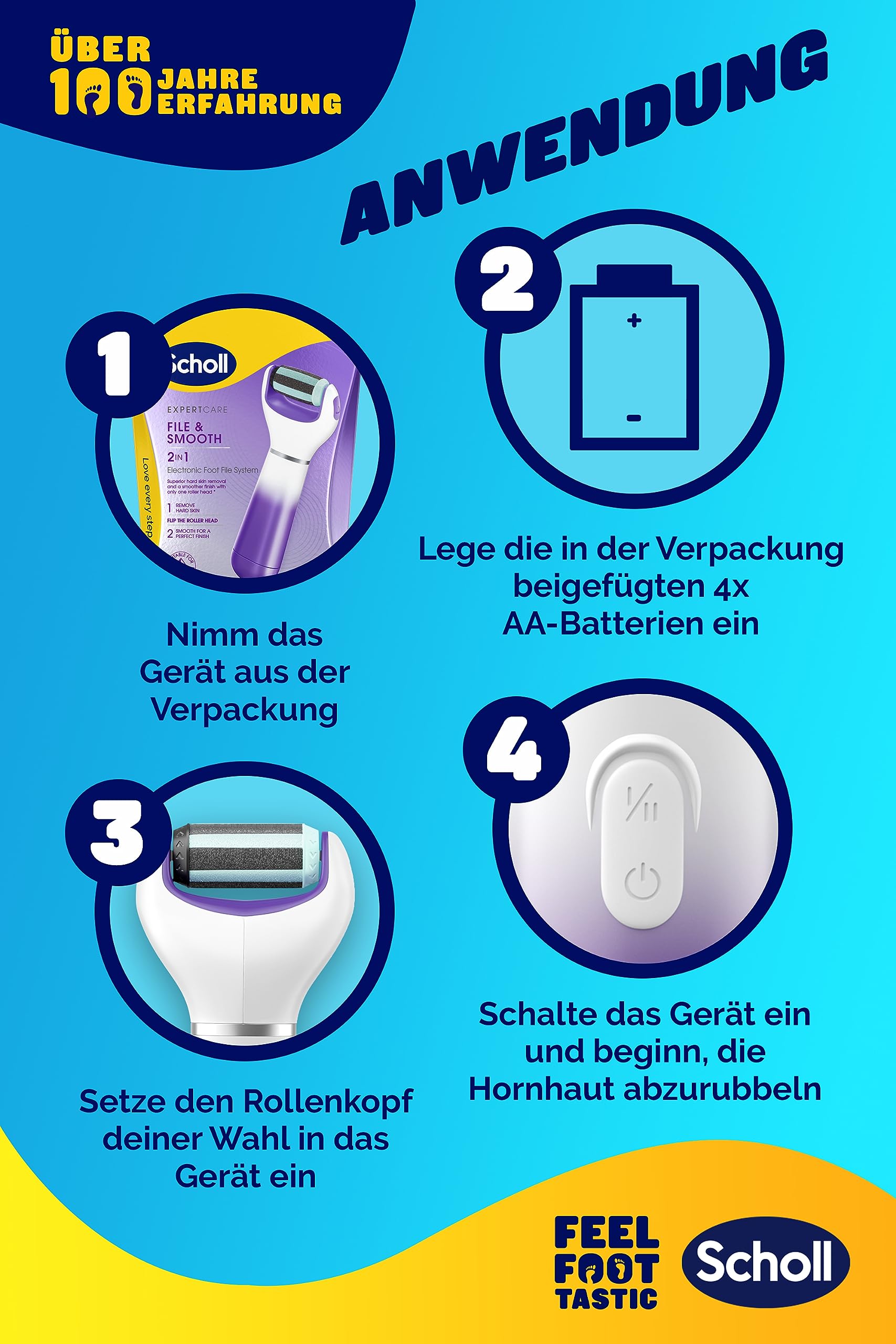 Scholl Expert Care 2 en 1 File & Smooth - Eliminador de callos eléctrico para pies suaves y sedosos, color morado