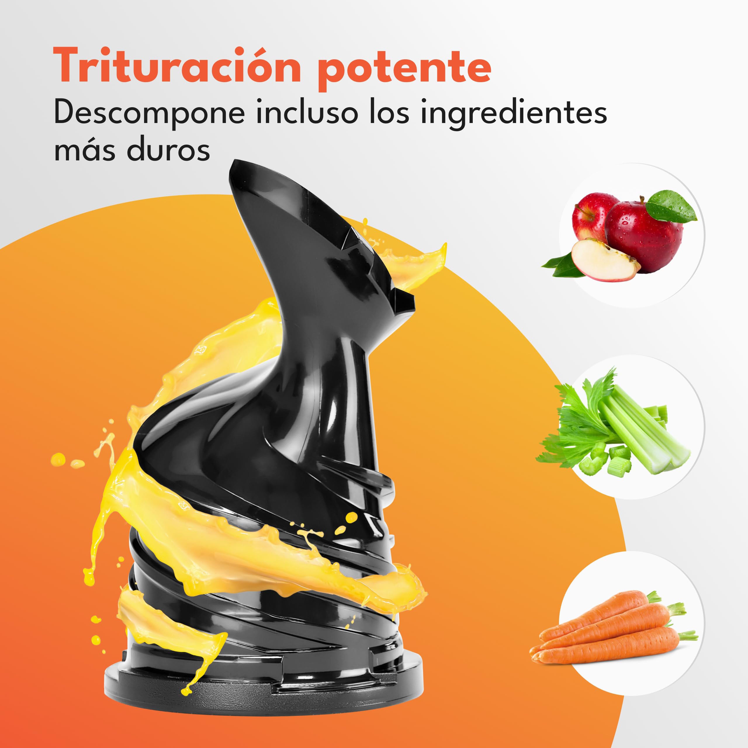 LEBENLANG Extractor de zumos y verduras - Incl. libro de recetas & gran abertura 130 mm I Perfecto para frutas enteras 100% libre de BPA I Licuadoras para batidos Slow Juicer machine prensado en frio