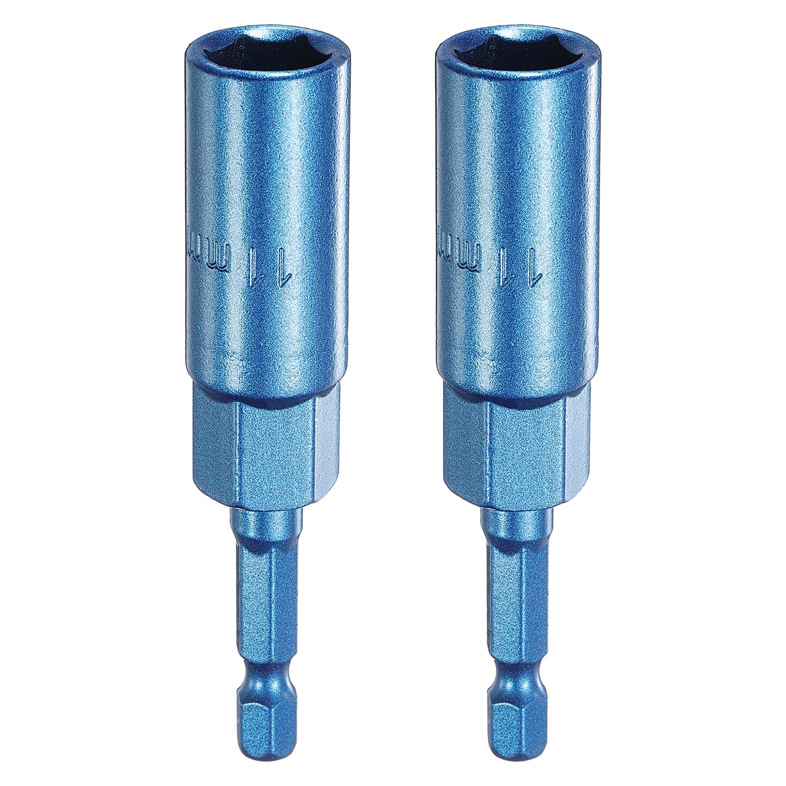 sourcing map Nut Driver 11mm Hex Drive Socket with 1/4" Hex Shank Blue 2pcs