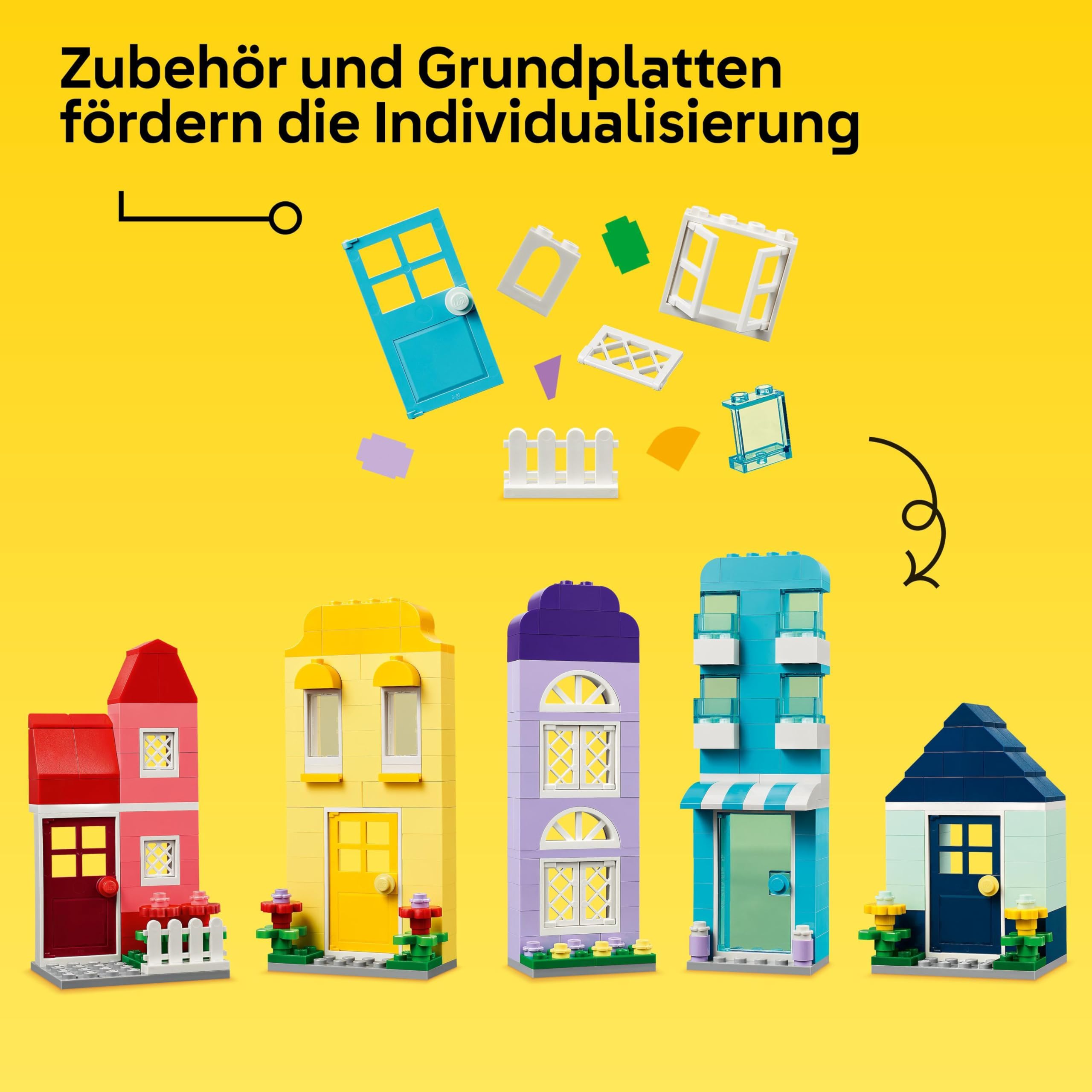 LEGO Classic Kreative Häuser, Bausteine-Set für Kinder, Konstruktionsspielzeug mit 850 Steinen, Haus-Bauen-Spielzeug mit Zubehör, Geschenk für Jungen und Mädchen ab 4 Jahren 11035