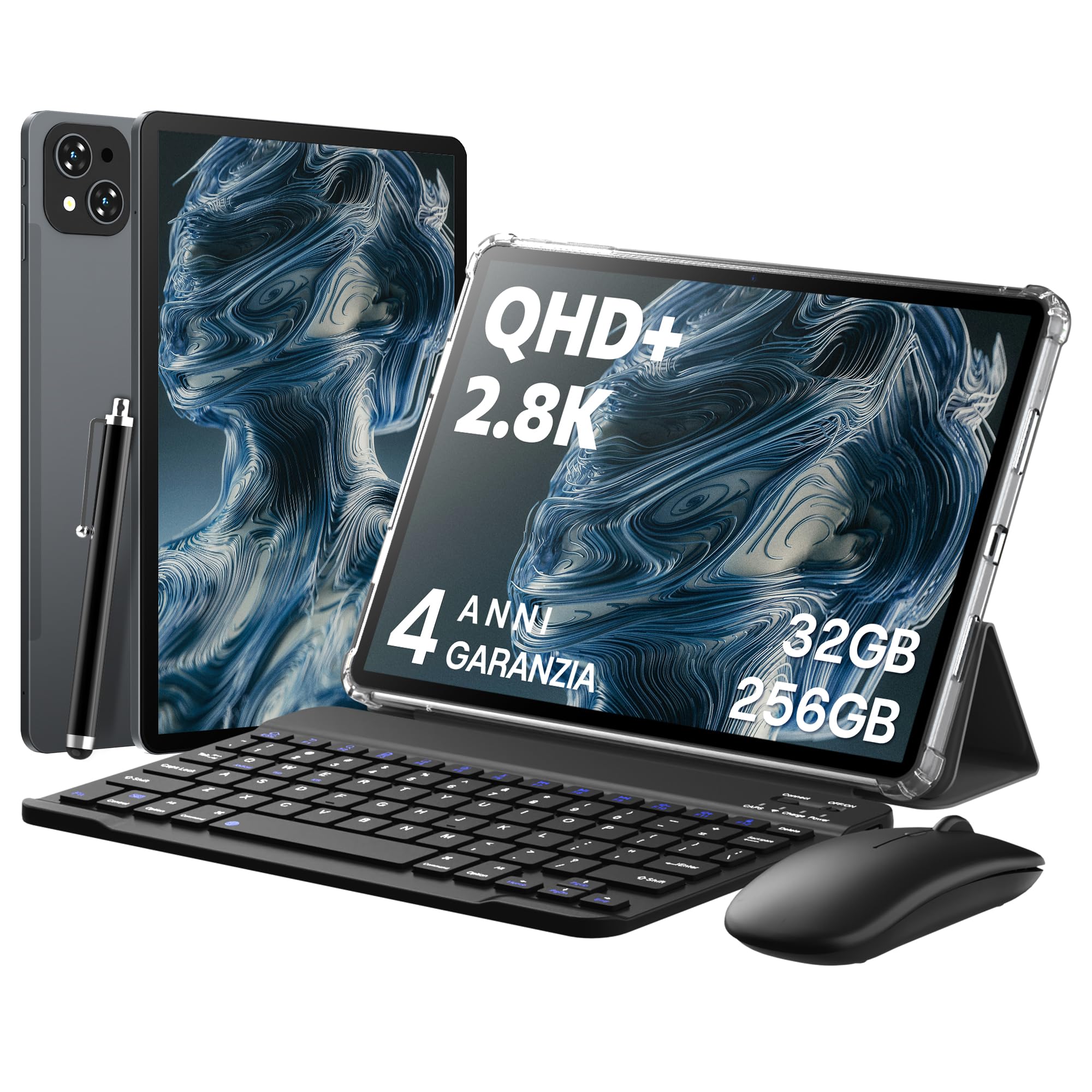 Tablet Android 16 da 11,5 Pollici con Bundle Tastiera, Display BOE 2.8K | Ampio spazio 32GB+256GB | Luminosità 500 nit | Gemini AI | Slot Dual SIM e garanzia di 4 anni per famiglia, studenti e viaggi