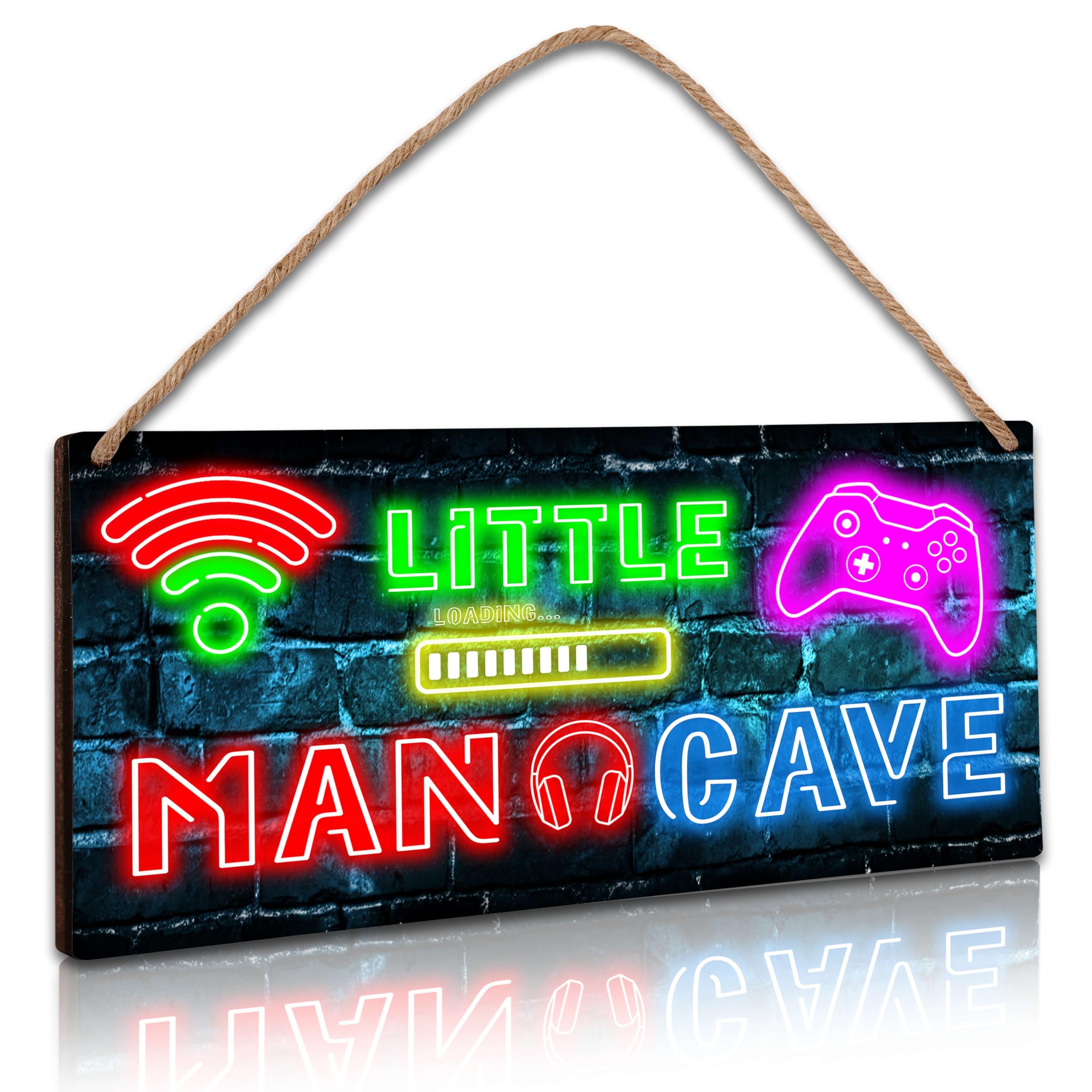 Little Man Cave, 6 * 12 Neon Gaming Wooden Door Sign for Nursery Decor, Vedio Game Hanging Wall Art Decor for Kids Toddler Boys Bedroom Playroom Living Room Decorations - A04