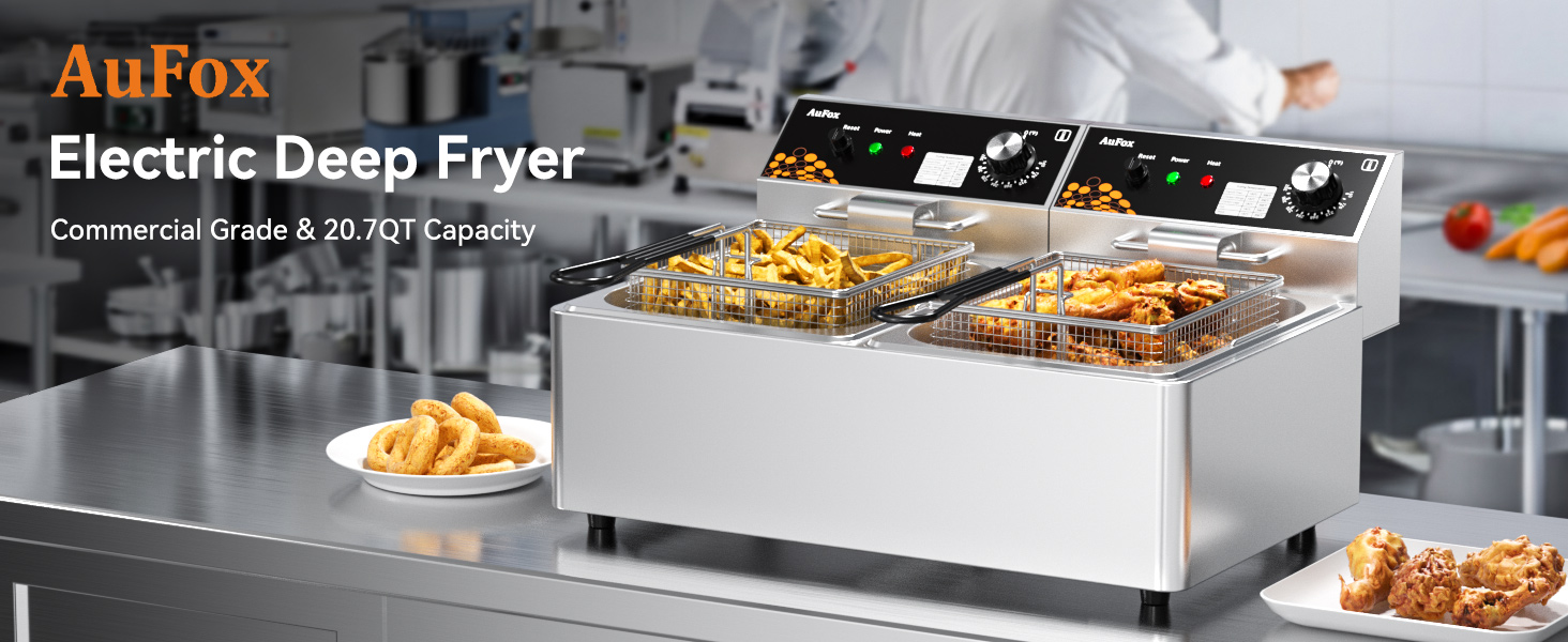 Amazon.com: Commercial Deep Fryer 20L/21Qt Dual Tank Countertop