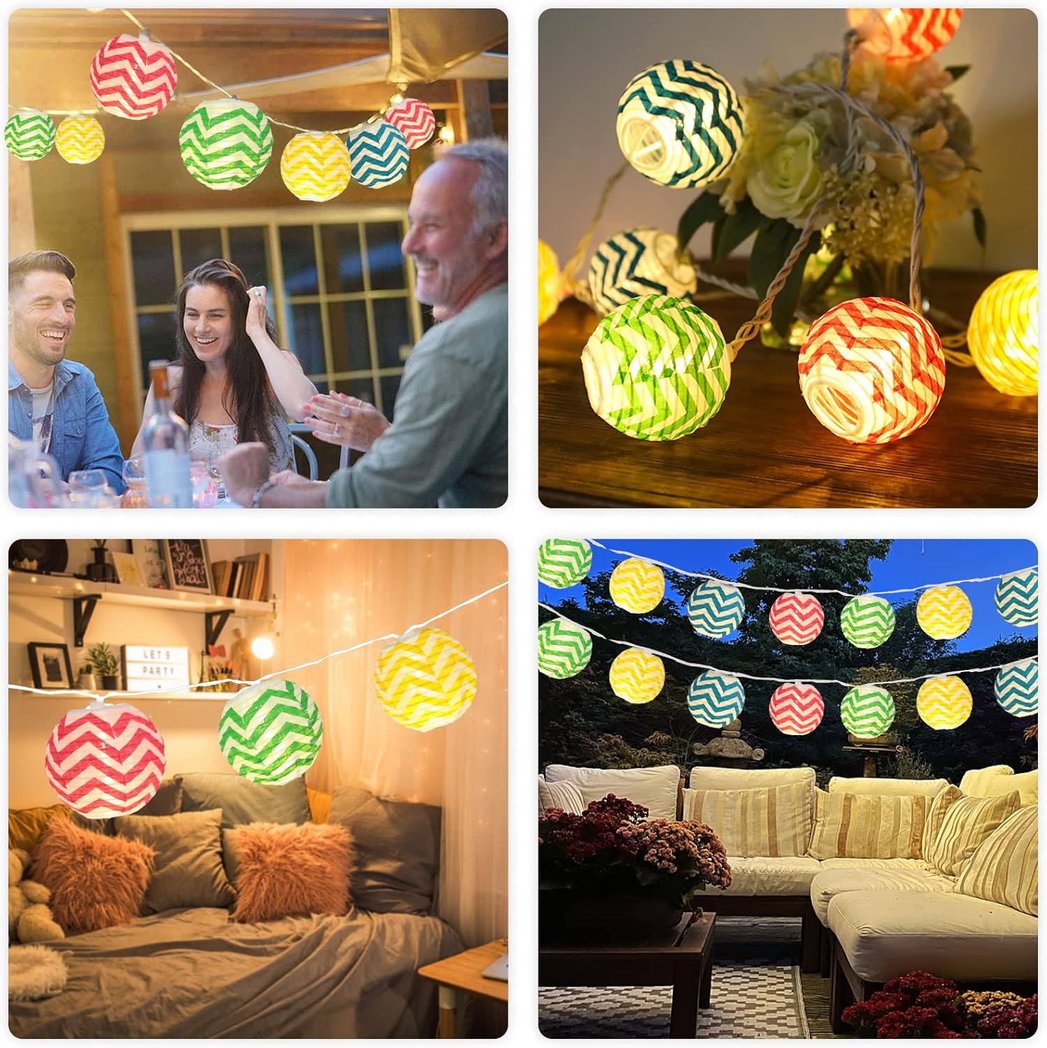 Vigdur Lantern String Lights, 9.84Ft Multicolor Nylon Hanging Lantern String Lights with 10 Lanterns Connectable Waterproof, Indoor Outdoor String Light for Bedroom Party Patio Bistro