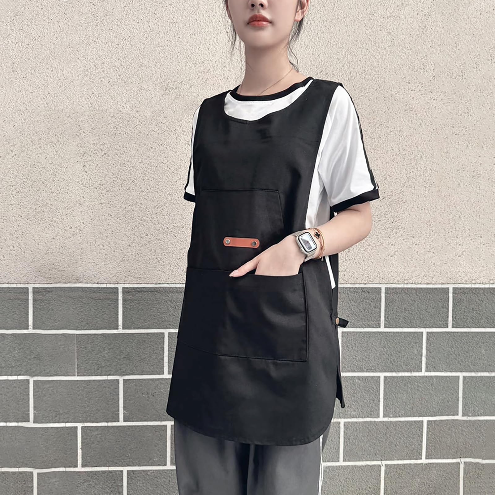 Uomo Donna Cucina Grembiule Cotone Bavaglino Grembiule con Tasca per Giardino Ristorante caffè Artista Pittura Black,One Size