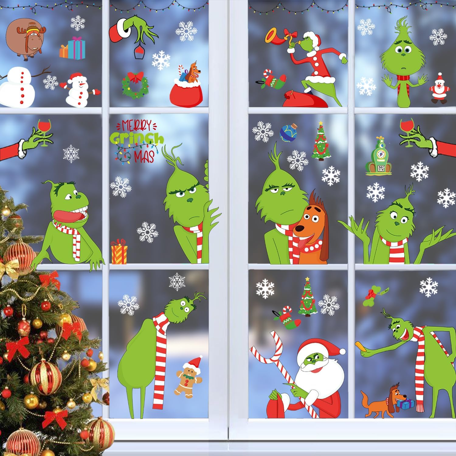 9 Sheets Christmas Window Clings Cute Cartoon Window