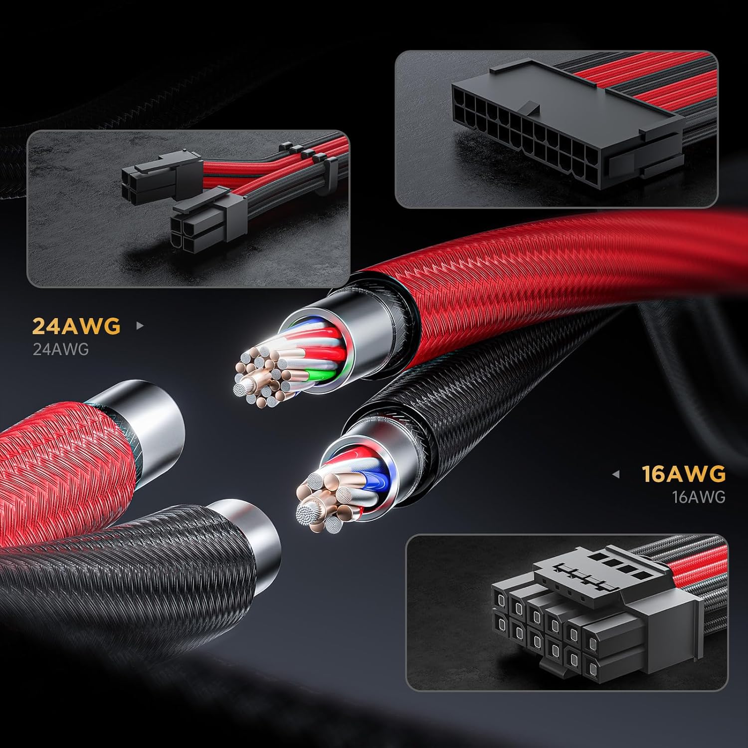 AsiaHorse 12VHPWR Cable Extension Kit, 16AWG Pcie 5.0 PSU Cable Extension Kit Soft Braided Power Supply Cable Extension, 24pin ATX /4+4pin EPS /12+4pin 30CM Length with Cable Combs