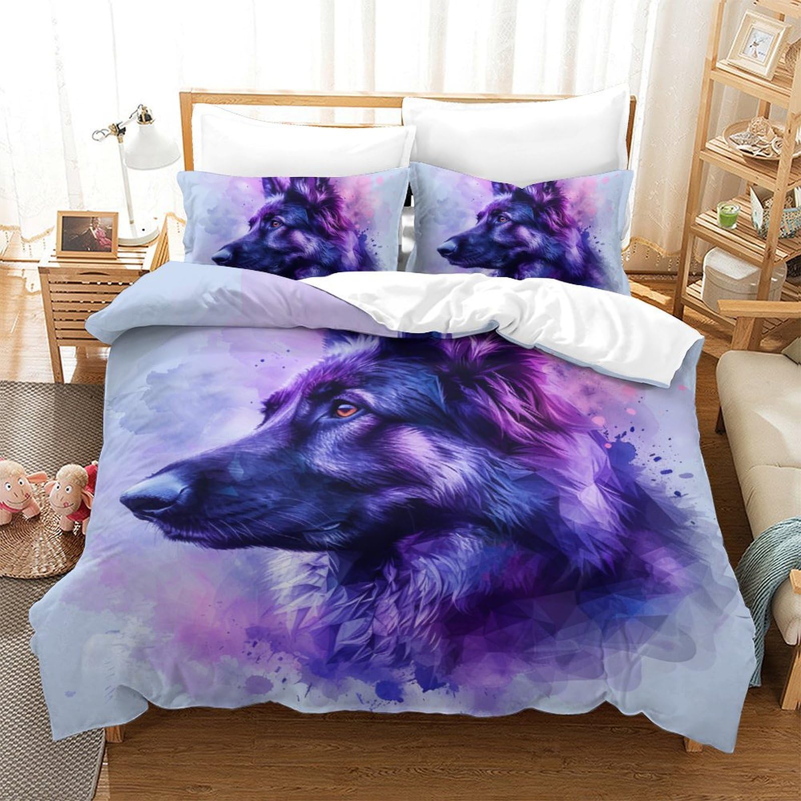 Ensemble de literie imprimé 3D Berger Allemand pour lit double de chambre