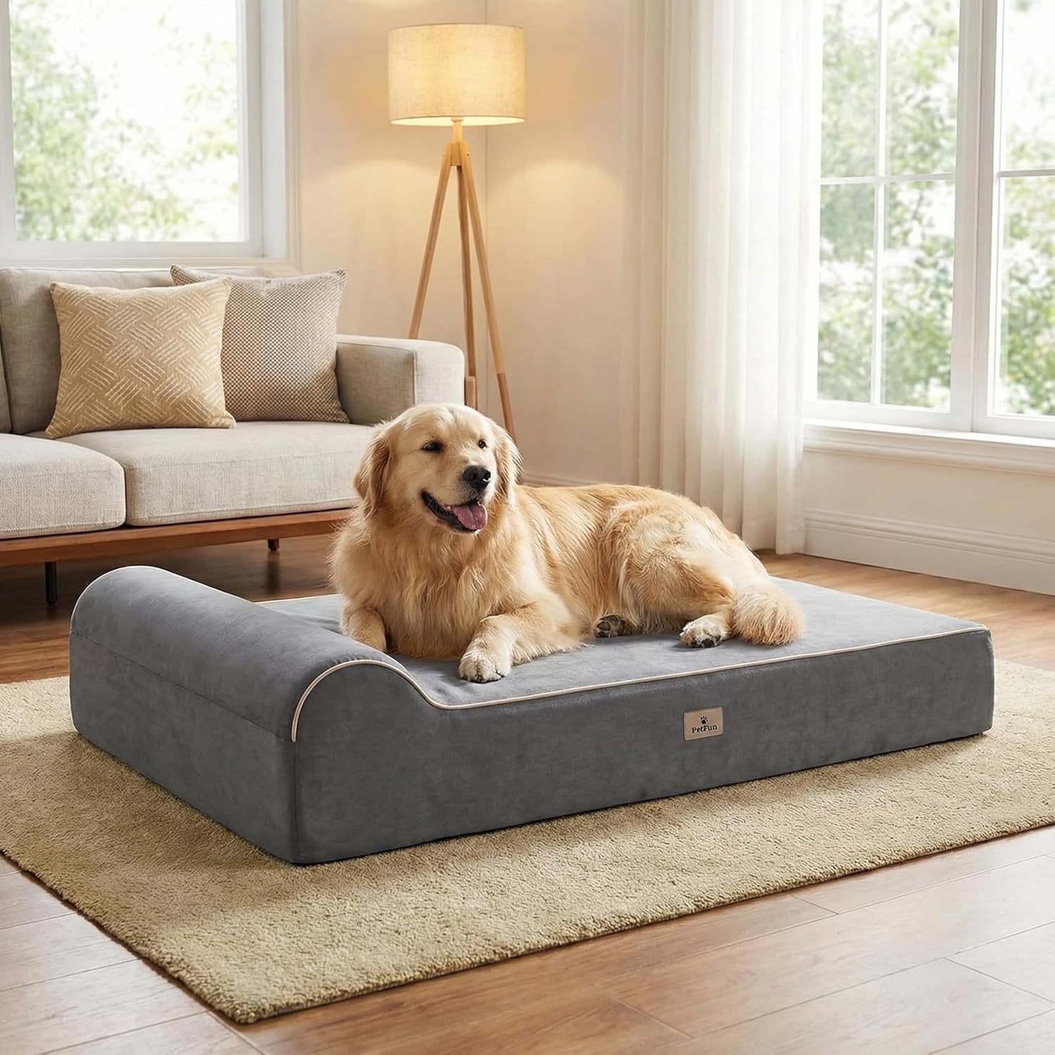Jumbo Orthopedic Dog Bed for Large Dogs - 7-inch Thick Memory Foam Dog Bed with Pillow Removable Cover Machine Washable, Giant | 50 inch, Dark Grey