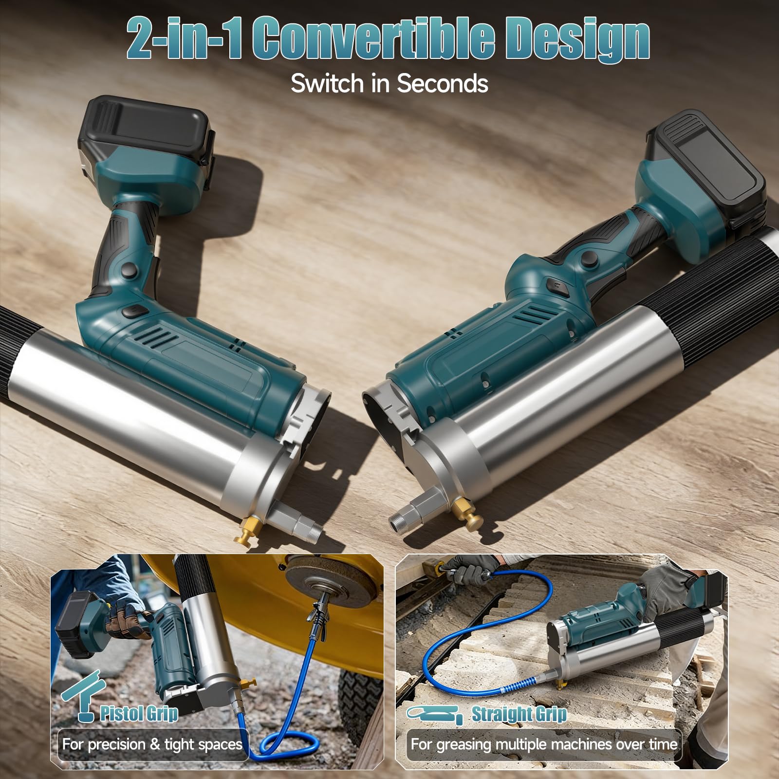 Yofuly 12000PSI Engrasadora Batería Compatible con Makita 18V Baterías, 2 en 1 Pistola Engrasar Eléctrica 5,3oz/min con 2 Baterías de 4,0Ah |Luz LED,Manguera de 1m y 3 Boquilla para Maquinaria Pesada