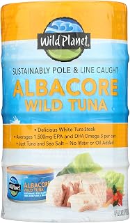 Wild Planet Wild Albacore Tuna, 5oz Cans 4-Pack - Pole & Troll Caught, Rich Flavor White Tuna Steak