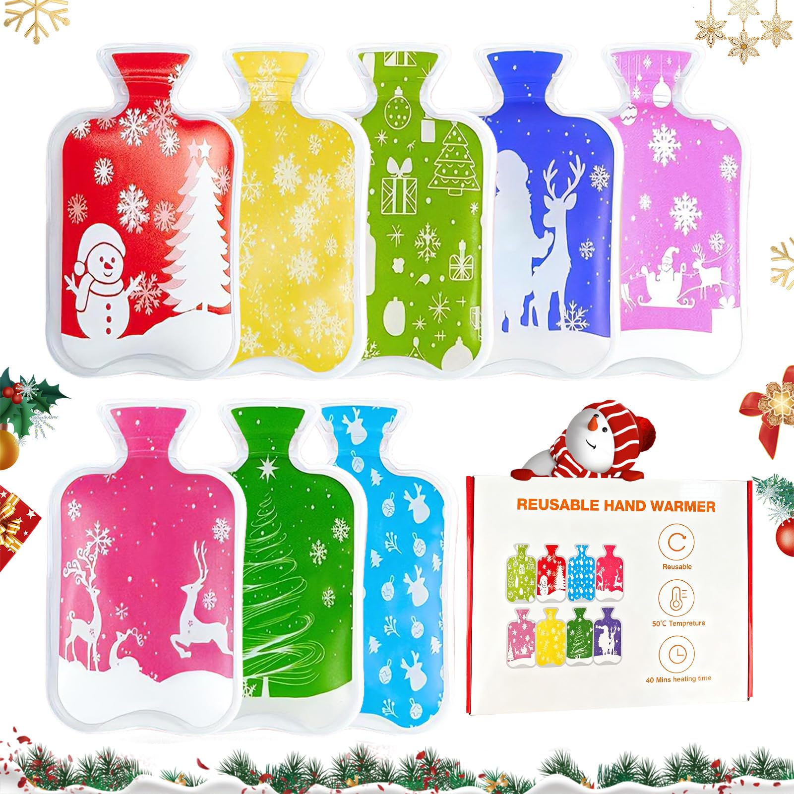 8 Pack Reusable Click Hand Warmers - Instant Gel Pocket Heat Pads
