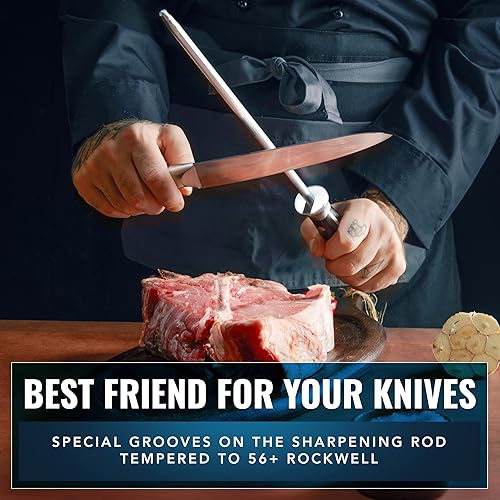 Miniatura 5 de Cutluxe Varilla de afilar, acero de afilado para cuchillos de cocina, acero de afilado de 12 pulgadas, diseño de mango ergonómico, serie artesanal