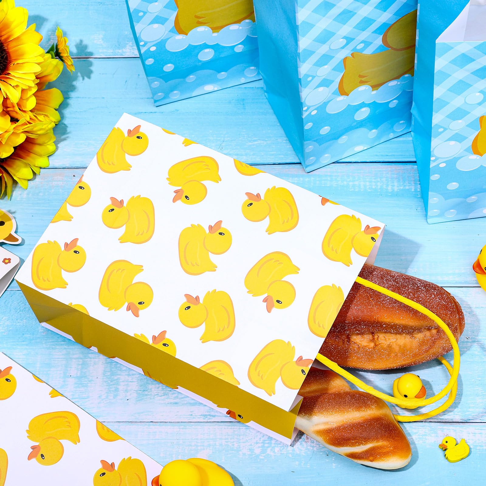 JarThenaAMCS 24Pcs Yellow Duck Paper Bags Rubber Duckies Treat Gift Bags With Handles Candy Goodie Bags For Baby Shower Birthday Party Supplies - View #5