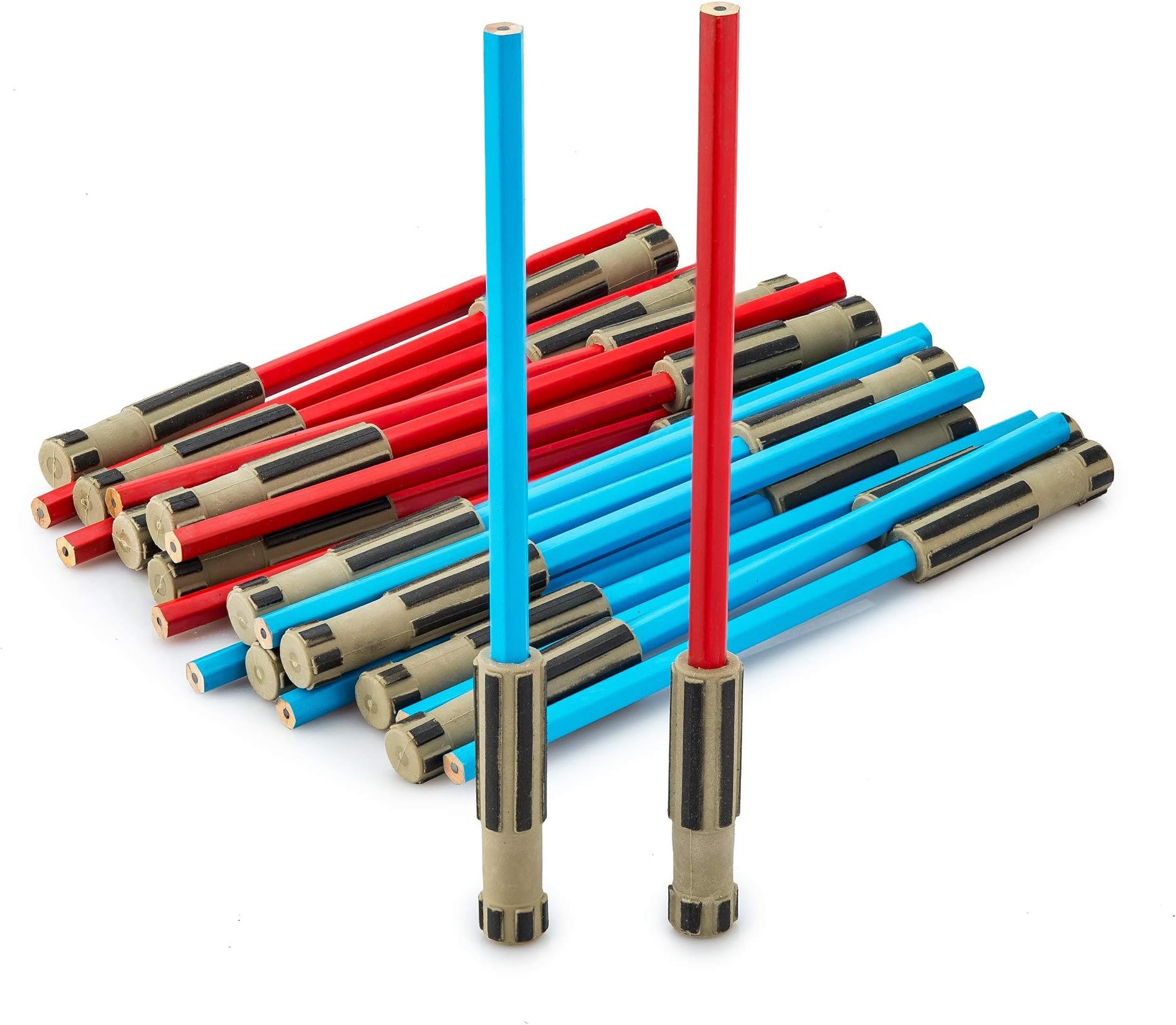 Light Saber Pencil Eraser Party Favors, 24 pack of Blue and Red Pencil with 3D Eraser