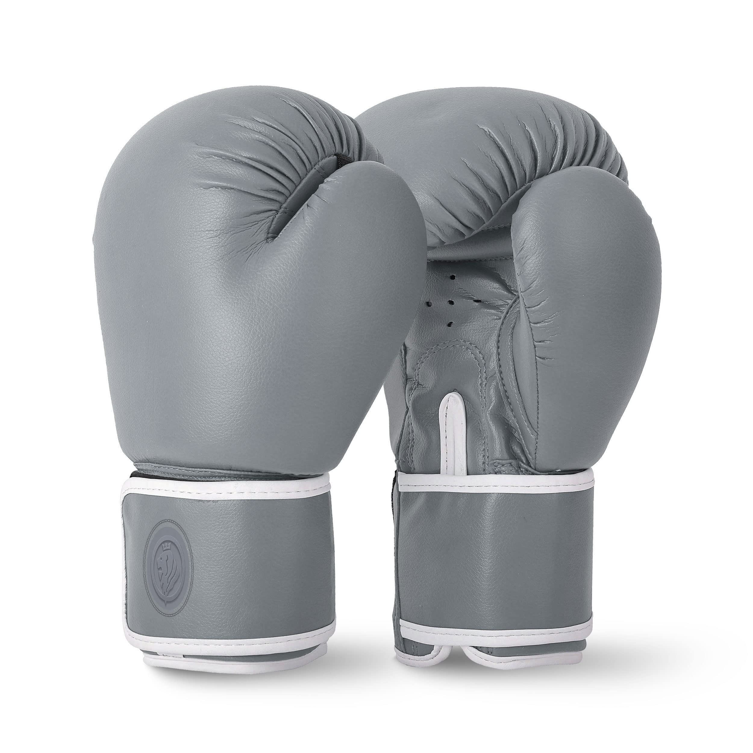 Lions Boxing Gloves MMA Punch Bag Training Mitts 6oz, 8oz, 10oz, 14oz, 16oz, Black, Pink, Red (Grey, 14 oz)