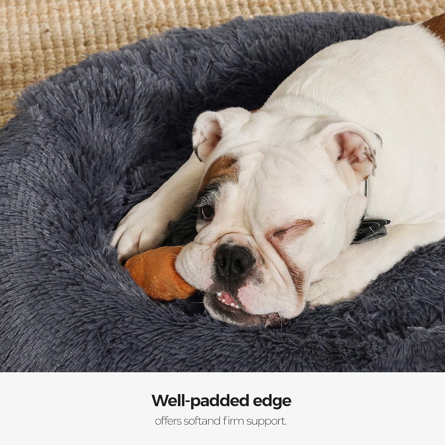 FEANDREA Dog Bed, Donut-Shaped Pet Bed, Soft Plush Surface, with Removable Inner Cushion, Washable, for Dog, Cat, 32 Inches Dia., Dark Gray UPGW040G02