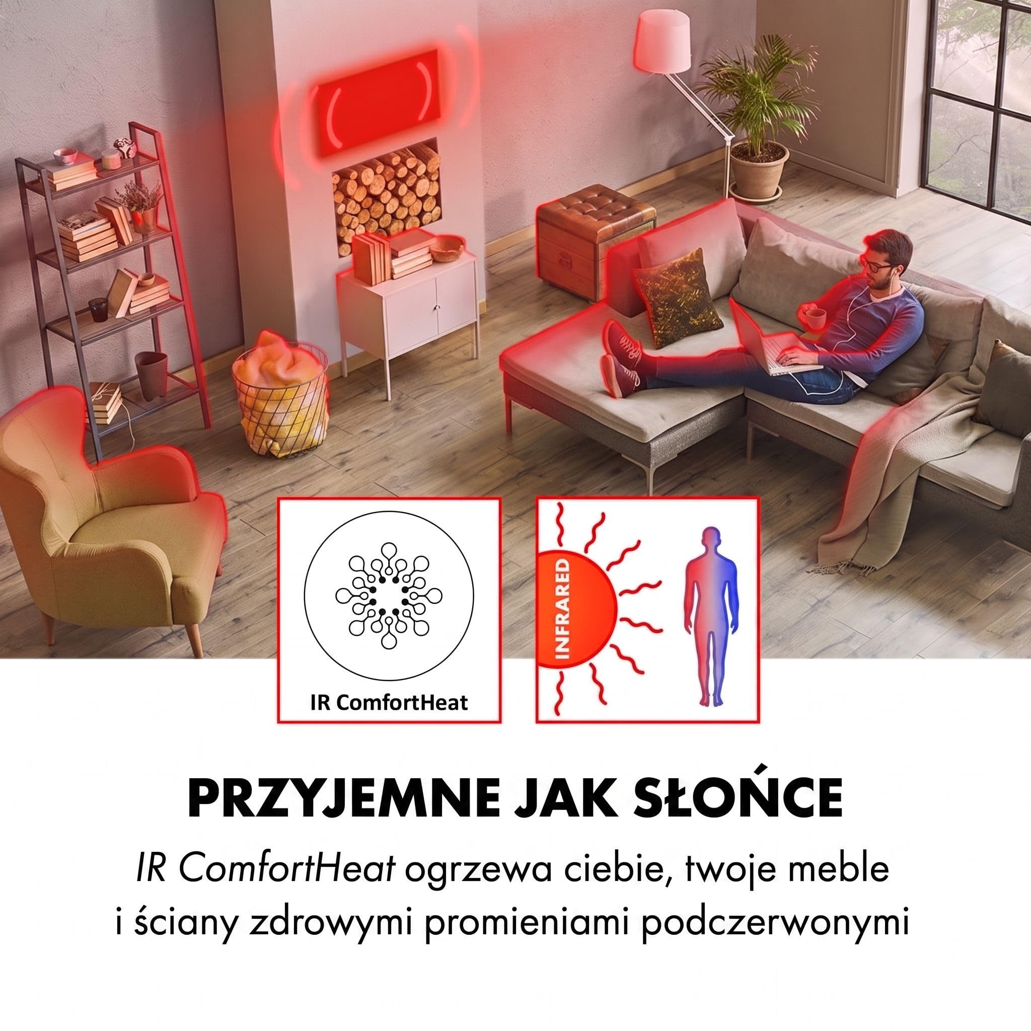 Klarstein Ogrzewanie na podczerwień z termostatem, 1300 W grzejnik elektryczny, Marmurowy akumulator ciepła, Panel IR z ochroną przed zamarzaniem, Płaski grzejnik elektryczny, Wydajne ogrzewanie