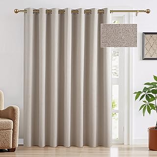 RYB HOME 100% Blackout Linen Curtains for Sliding Glass Doors, Extra Wid...