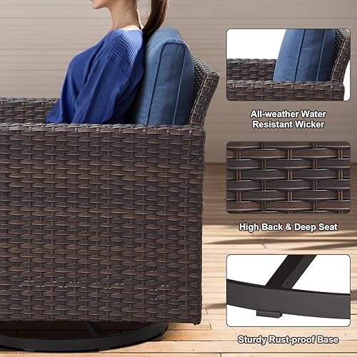 Miniatura 6 de Belord Silla giratoria para patio al aire libre, capacidad de peso de 350 libras, silla giratoria de mimbre con cojines extraíbles para porche,