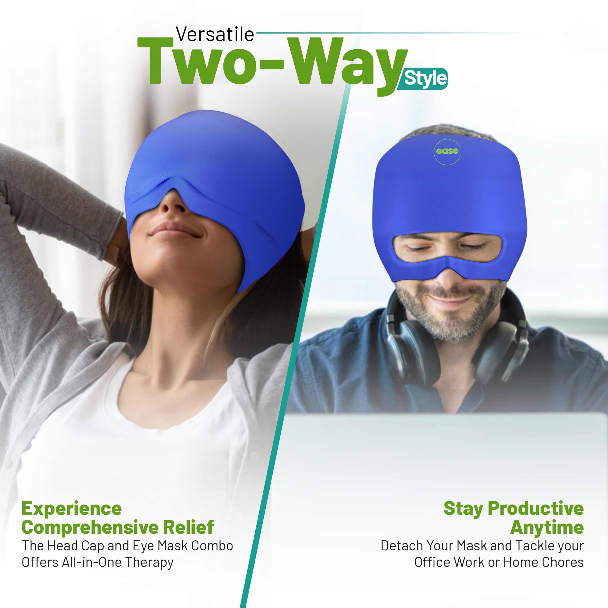 Regalos para ella y él, gorra de alivio de migraña, gorra plegable para aliviar el dolor de cabeza visible, gorra de gel de hielo para aliviar la migraña, gorra de gel de hielo de ajuste de 360°,