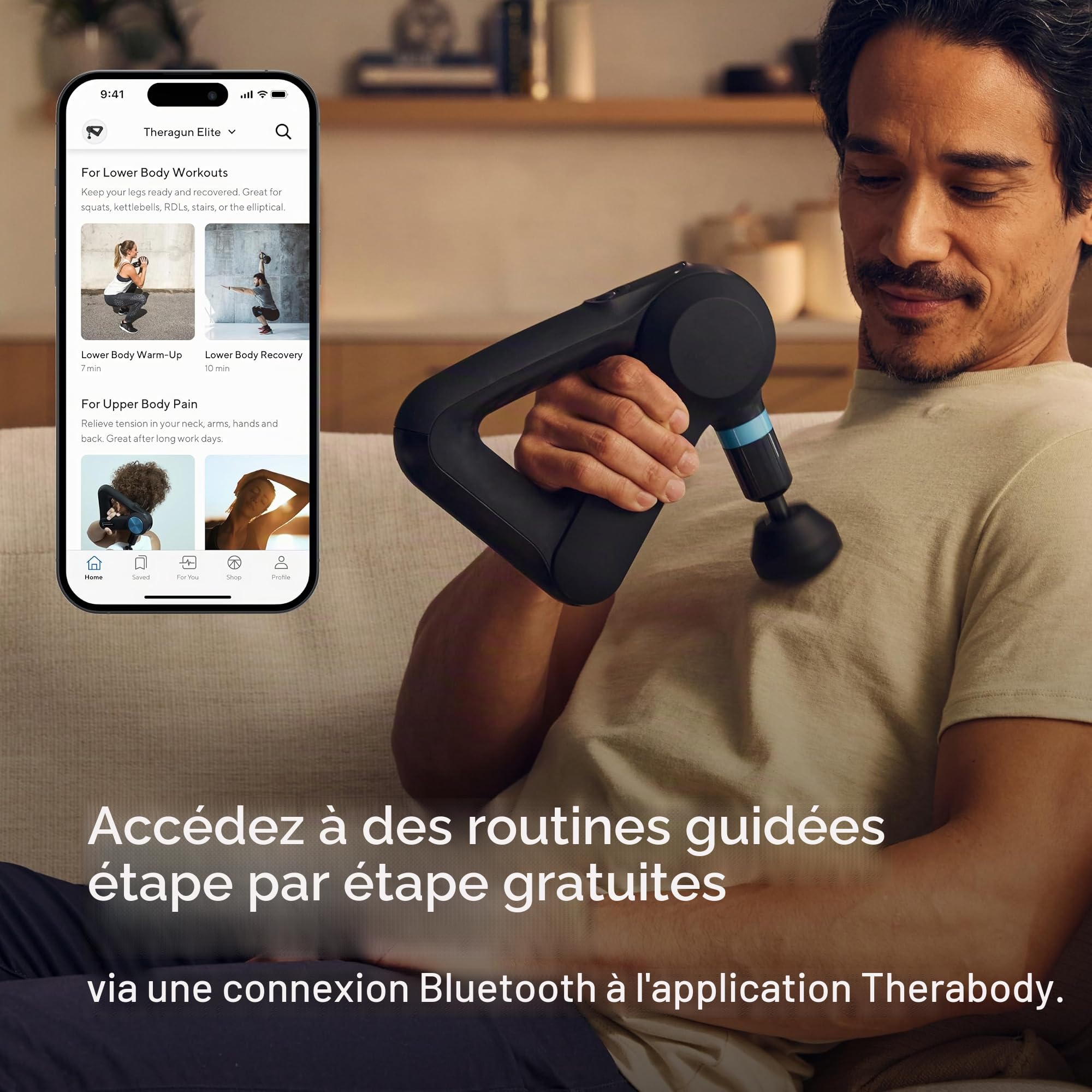 TheraGun Elite Pistolet de massage à percussion ultra-silencieux pour soulager les douleurs musculaires des tissus profonds, masseur électrique portable avec Bluetooth, chargement USB-C,5e génération