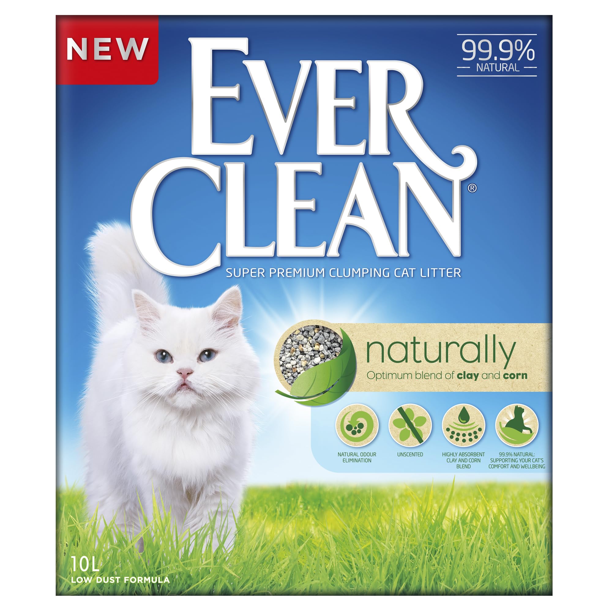 Ever Clean Naturalmente: Arena para Gatos 99,9% Natural con una Mezcla óptima de Arcilla y maíz