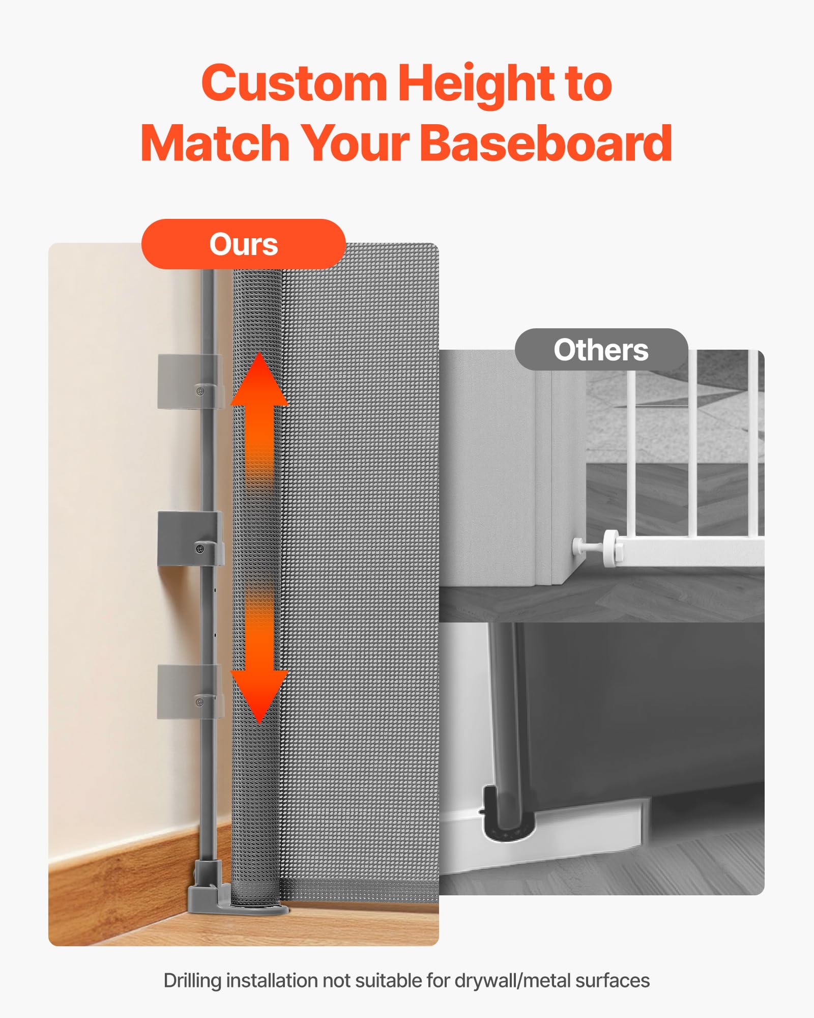 VEVOR Cancelletto Retrattile, Estensibile Fino a 1850 mm di Larghezza, 795 mm di Altezza, con Blocco di Sicurezza, Attraversabile Senza Inciampare, Cancelletto in Rete per Cani Scale, Grigio