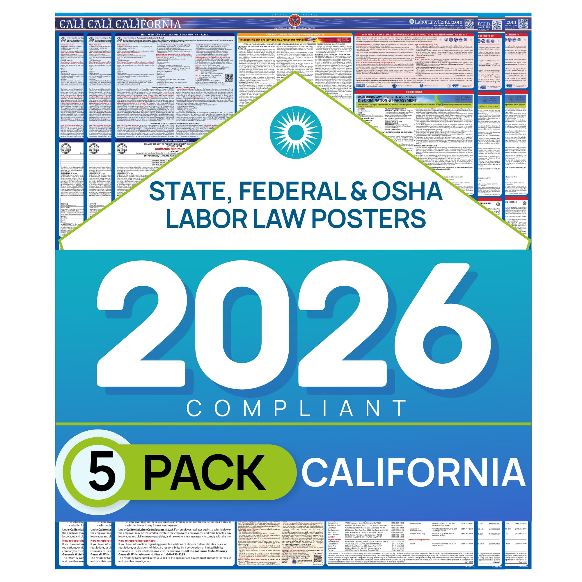 Updated California 2026 Labor Law Poster – State & Federal Compliance – OSHA, EEOC, FMLA, Minimum Wage – Durable, Laminated & Waterproof Workplace