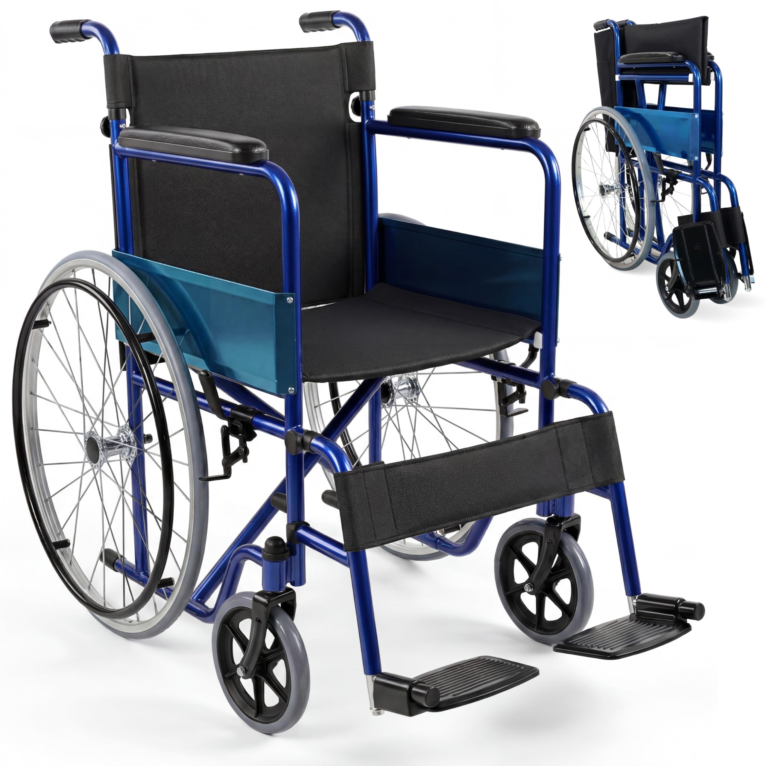 Mobiclinic, model Alcázar, wózek inwalidzki ortopedyczny, składany, kolor niebieski/czarny, siedzisko 46 cm