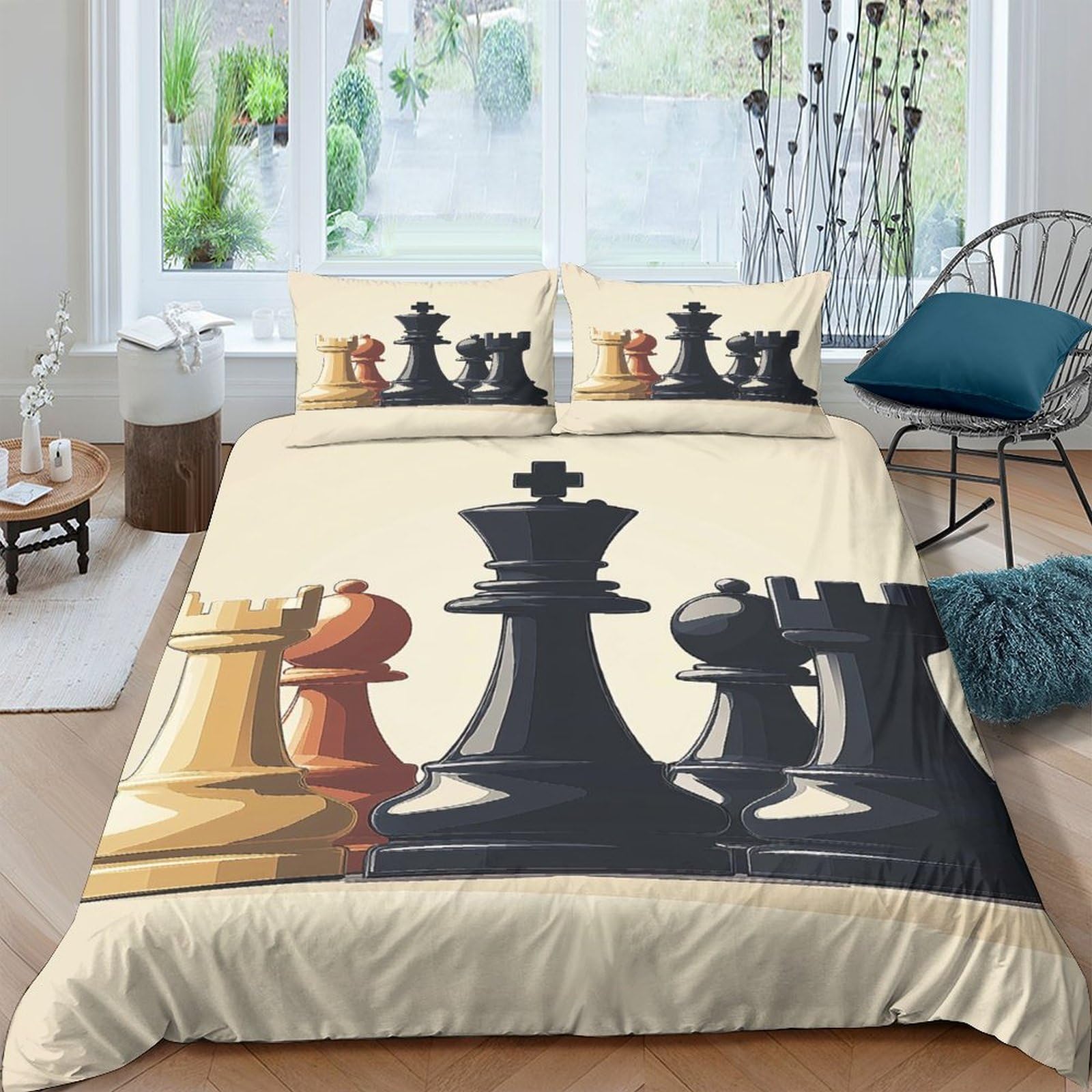 Ctjqhvkz Style-1 3D Printed Chess Pieces Fitted Sheet Microfiber Soft Breathable Board Game Bed Cover For Bedroom Guest Room Decor Single（135X200cm）