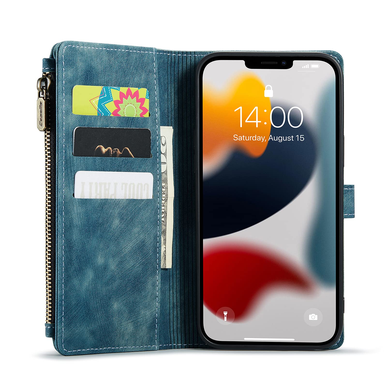 Arlgseln Case for iPhone 11 12 13 2021 Genuine Leather Cell Phone Case 7 Cards Slot Wallet Zipper Pouch RFID Blocking Cover Stand for iPhone 11 6.1 inch (Blue, 11)