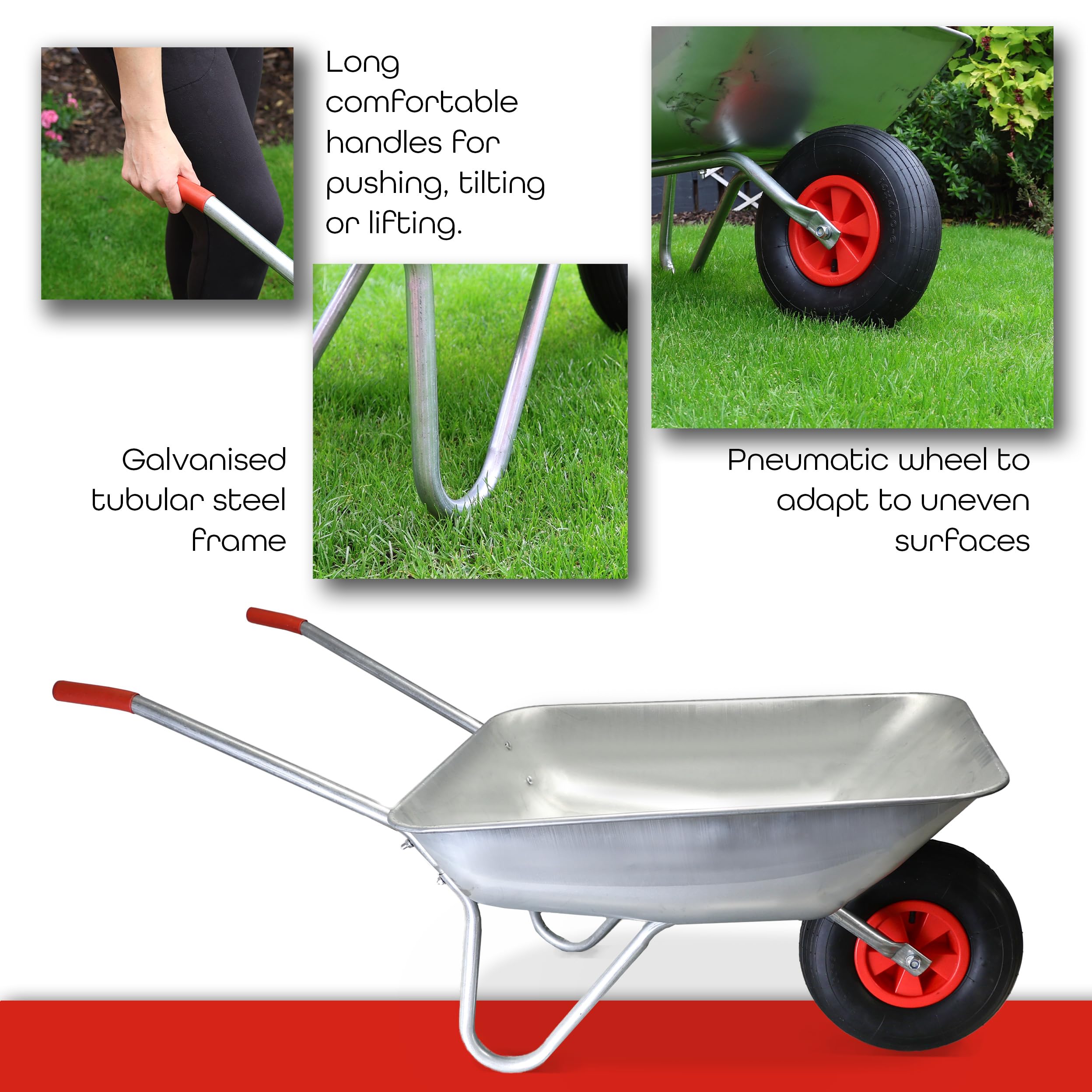 DIVCHI Brouette en Acier Inoxydable galvanisé pour Jardin à Domicile avec Pneu pneumatique Chariot à Main Robuste