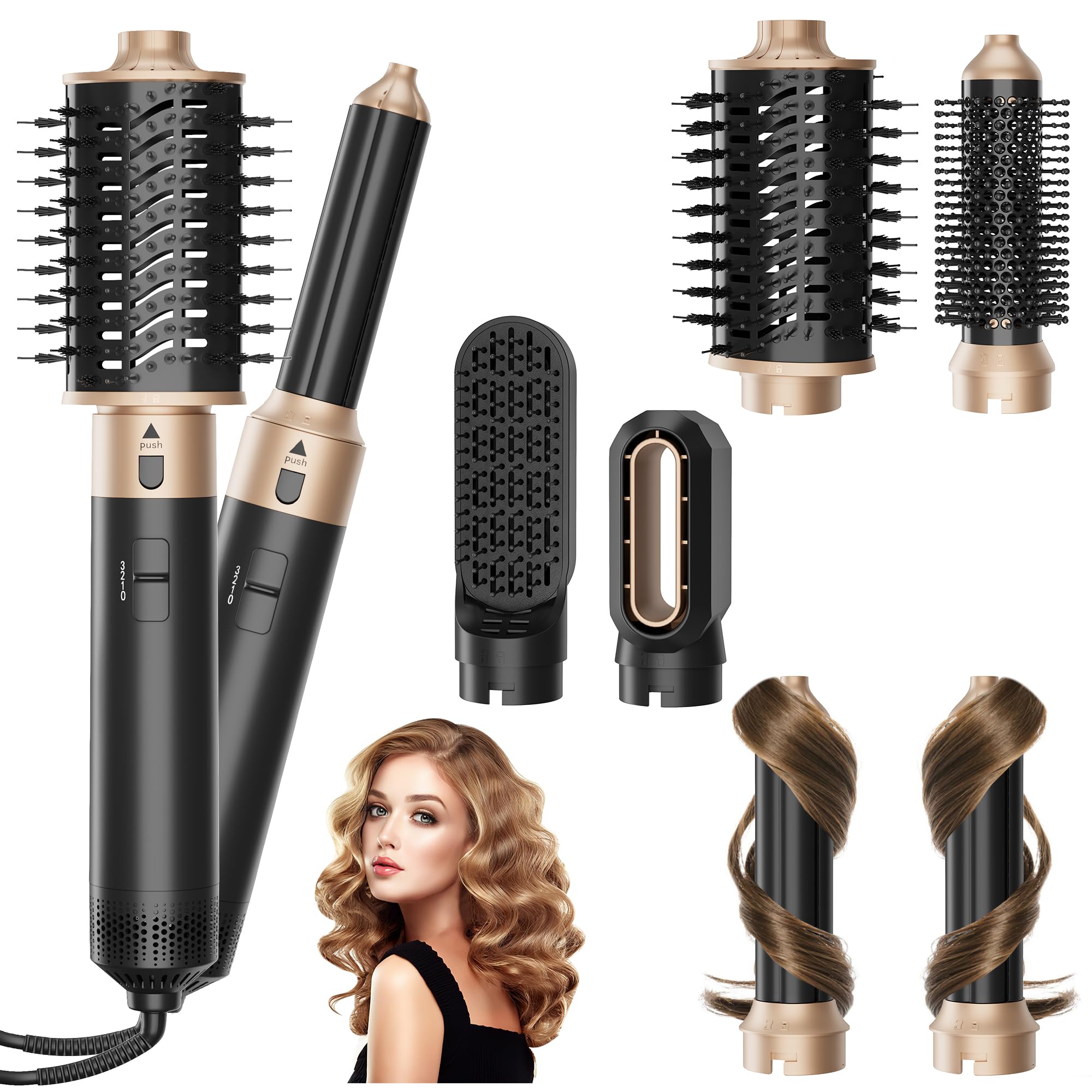 6 in 1 Airstyler Set mit 1000W | Multifunktionaler Hairstyler als Warmluftbürste, Lockenstab Automatisch, Glätteisen & Haartrockner | Für Trockenes Haar, Volumen, Locken & Glätten