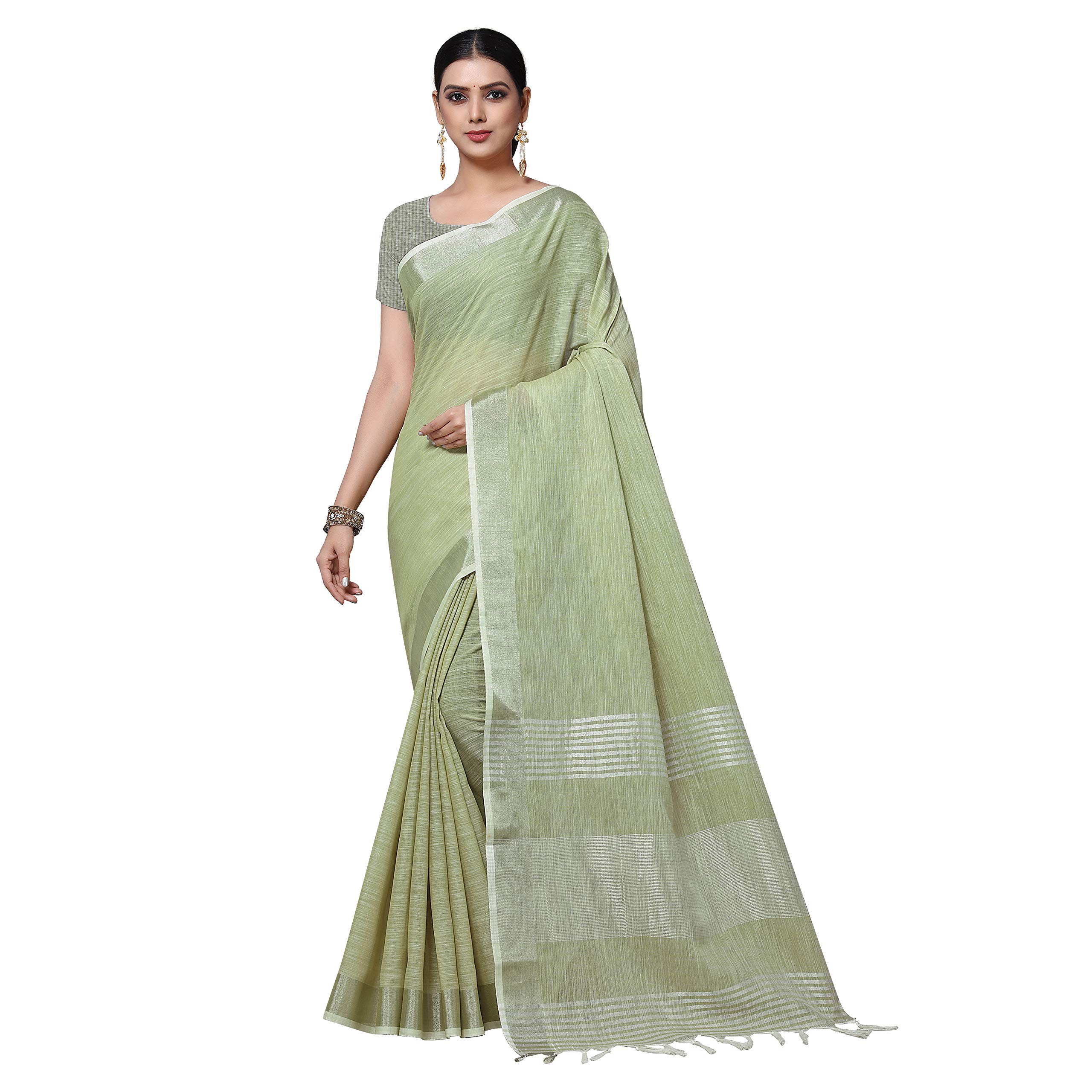 Women's Jacquard Linen Saree With Unstitched Blouse Piece (SILVERLINEN_NS)