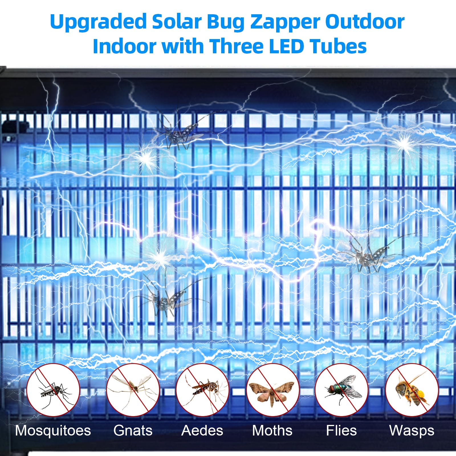 2026 - Eliminador solar de mosquitos al aire libre, solar 4500 V, impermeable, trampa eléctrica para moscas con sensor de panel y exterminador de insectos para interiores, para el hogar, patio