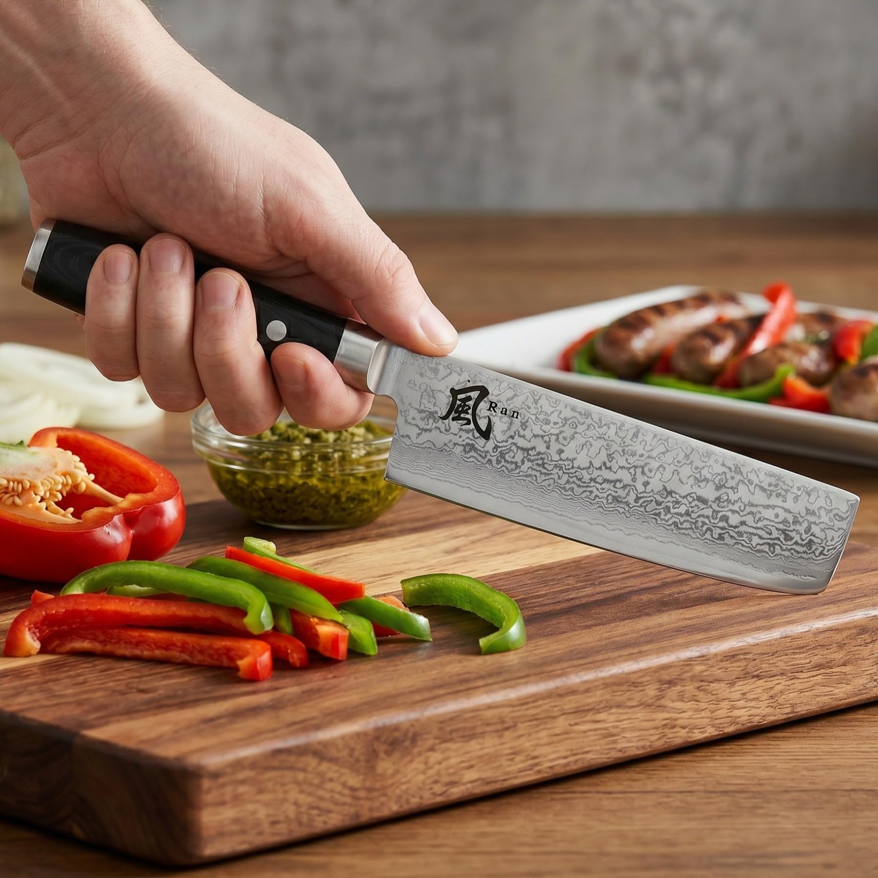 Yaxell Damastmesser Ran 69 Nakiri-Gemüsemesser - 16,5 cm Klinge - Mikarta Griff