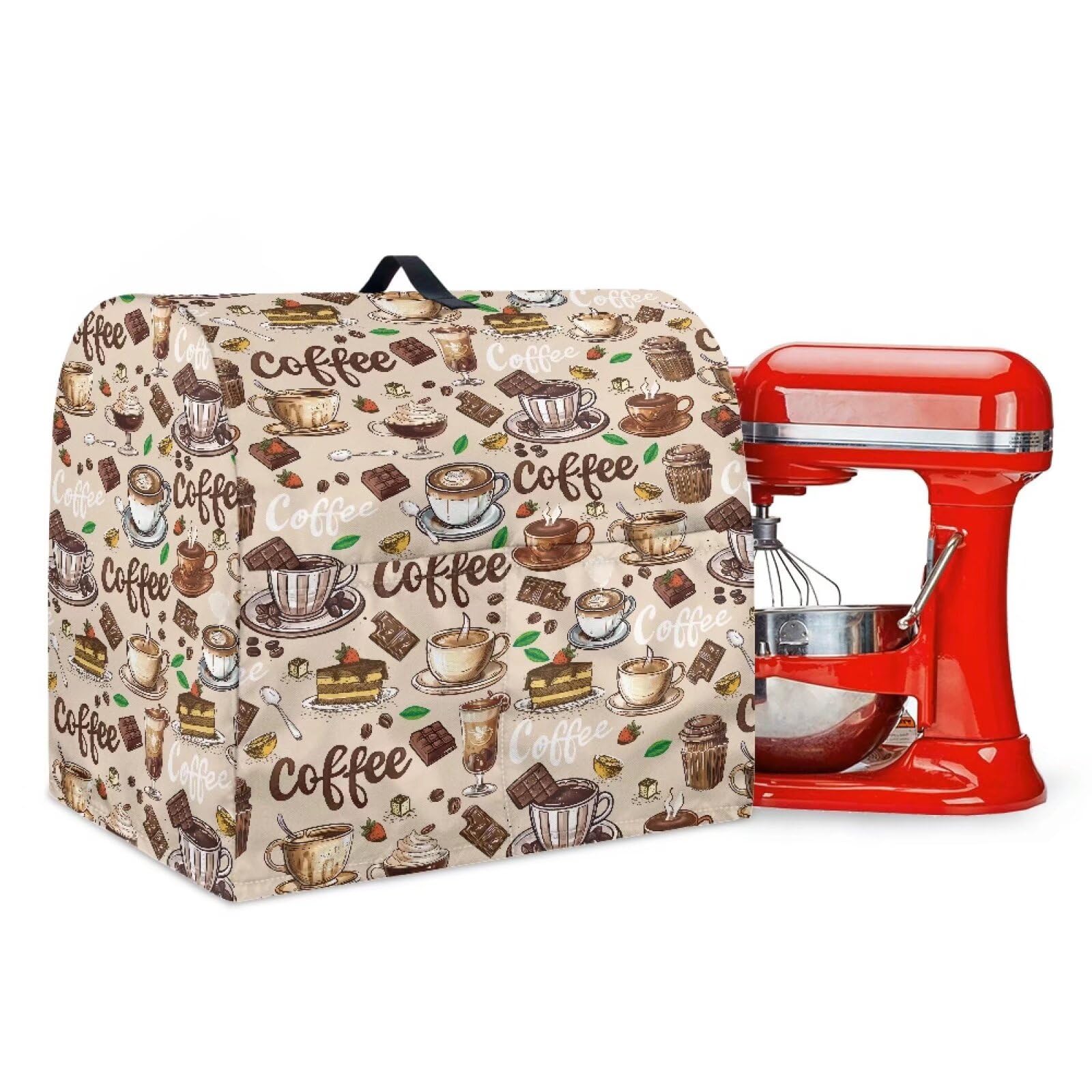 Talayituse Coffee Chocolate Cake Print Stand Mixer Cover Anti-Splash Kitchen Aid Mixer Cover with Pockets Foldable Mixer Cover with Pockets, Water Resistant Mixer Protector with Handle, Large