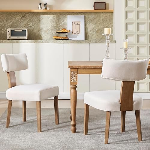 Juego de 2 sillas de comedor modernas, tapizadas de tela de lino con respaldo curvo, cómodas sillas de madera para sala de estar, oficina en casa,