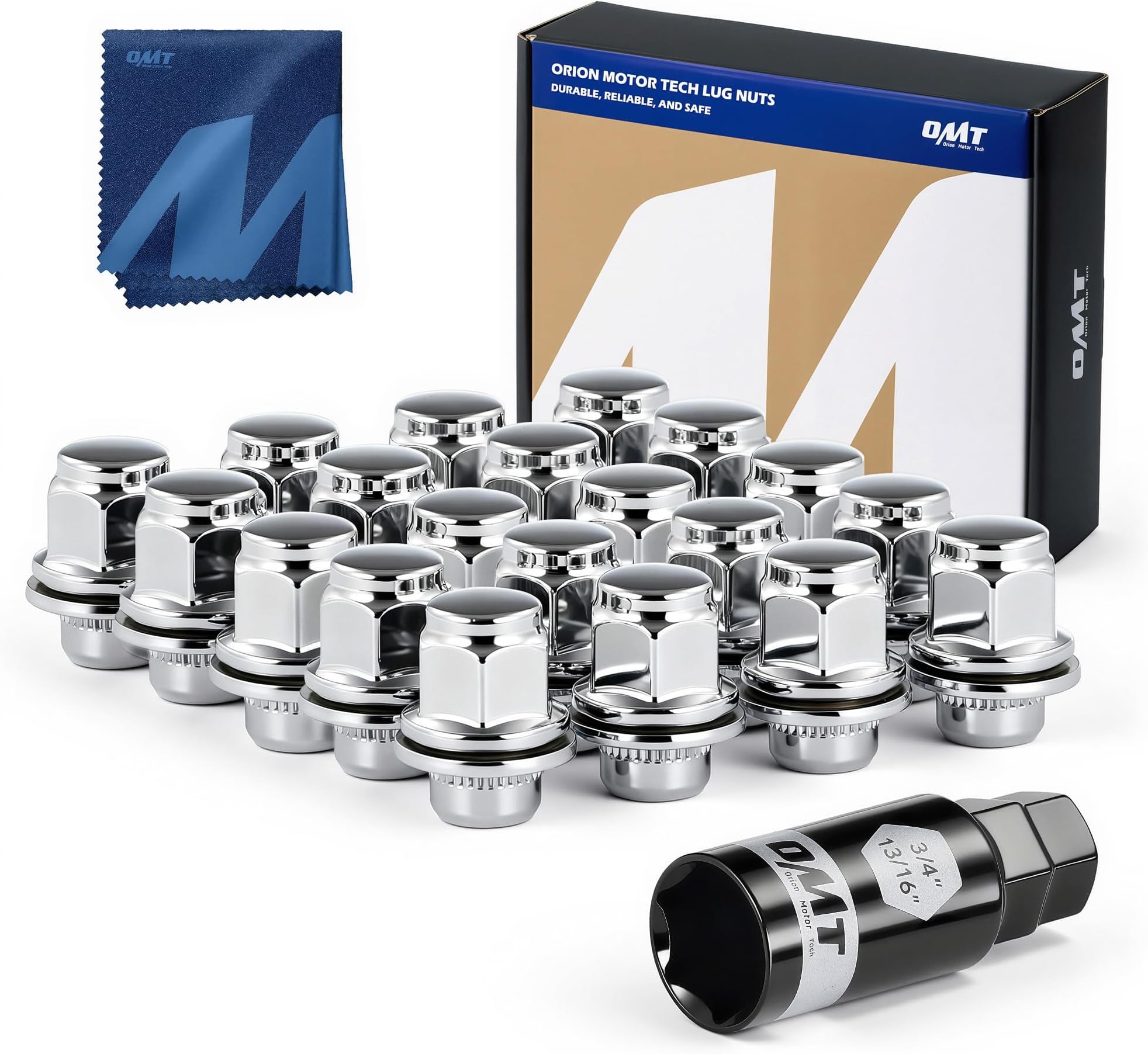 M12x1.5 Lug Nuts with Mag Seat, 13/16" 21mm Hex 1.46x1.17 in. Chrome Plated Wheel Accessories Compatible with Hyundai Equus Kia Amanti Lexus ES330 Toyota Camry Corolla Tacoma & More, Set of 20