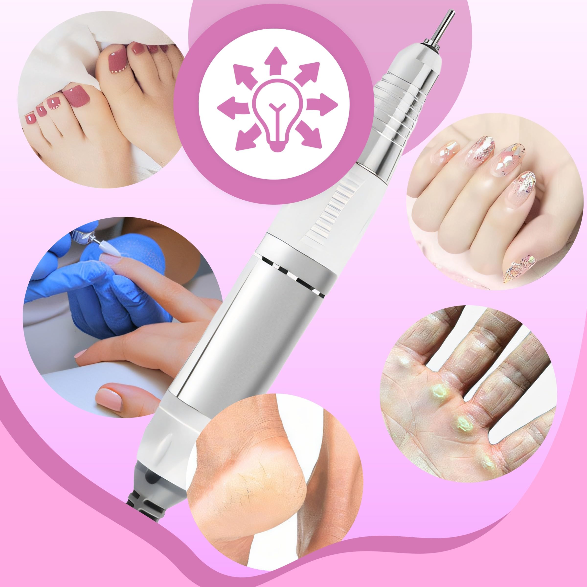 Retoo Fresa Professionale per Manicure e Pedicure, 45.000 giri/min, 65W, 48 punte, Fresa elettrica per unghie, smerigliatrice gel acriliche pedicure pedale cambio direzione